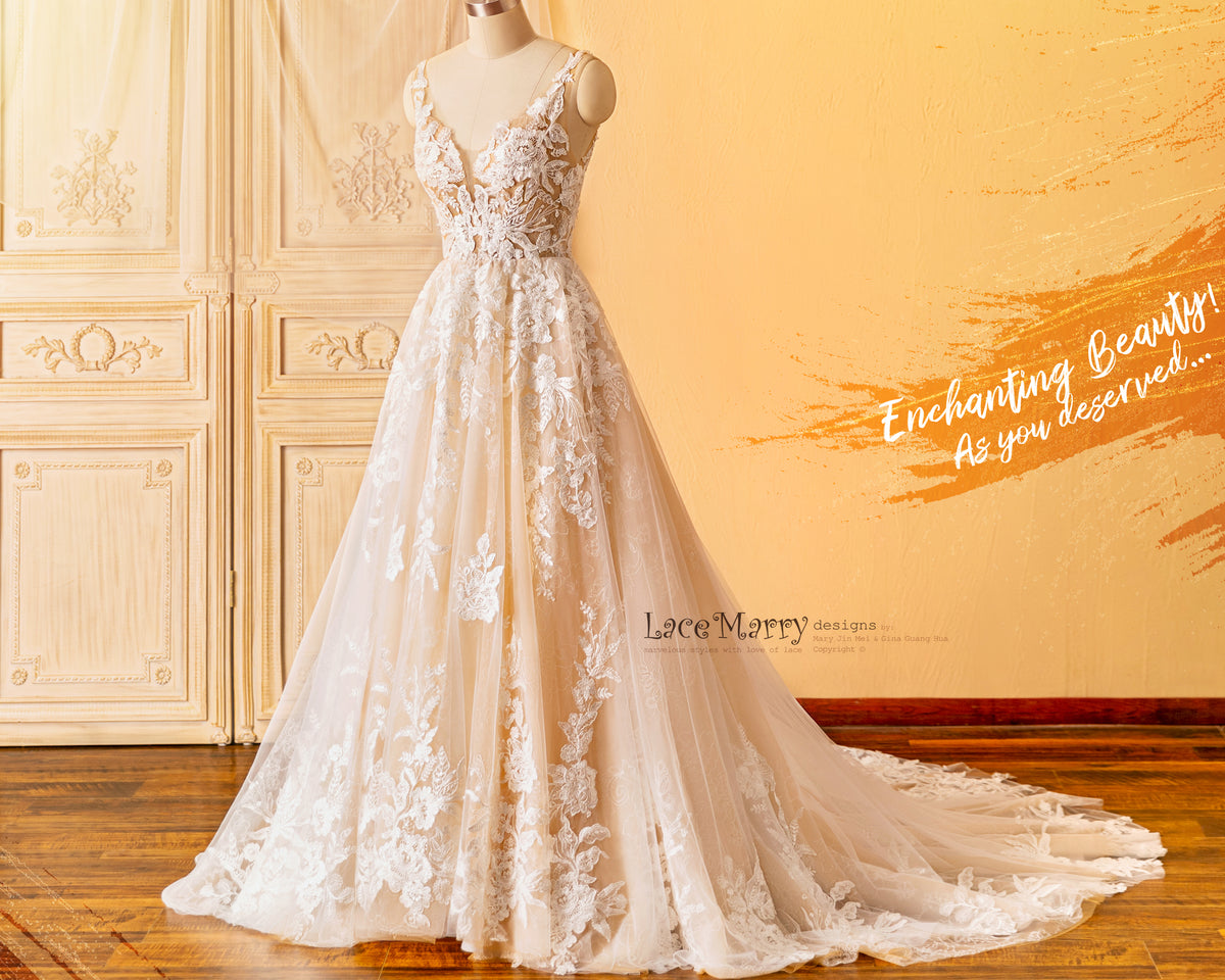 Enchanting Wedding Dress in Champagne Color