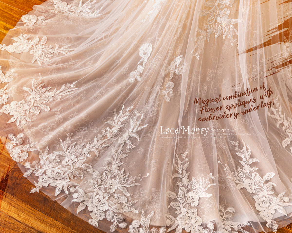 embroidery lace dress Colorful Flowers Embroidery Lace Wedding Dress