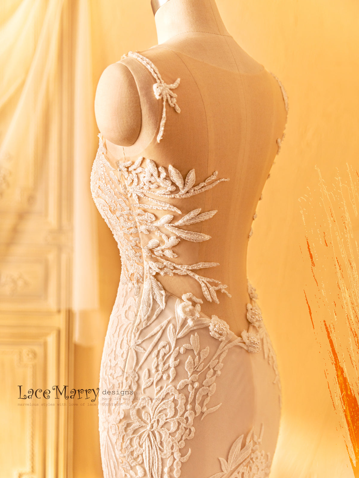 NEVIN / Deep Sexy Back Wedding Dress with Hand Beading - LaceMarry NEVIN / Deep Sexy Back Wedding Dress with Hand Beading - LaceMarry