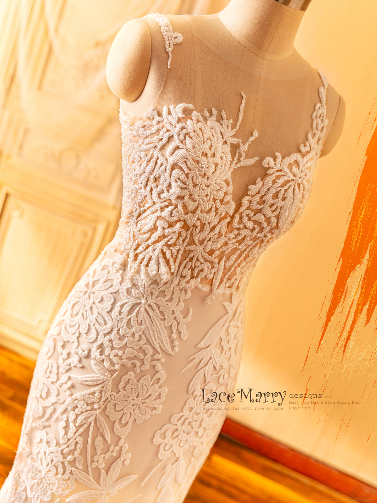 Gorgeous Illusion Neckline Wedding Gown