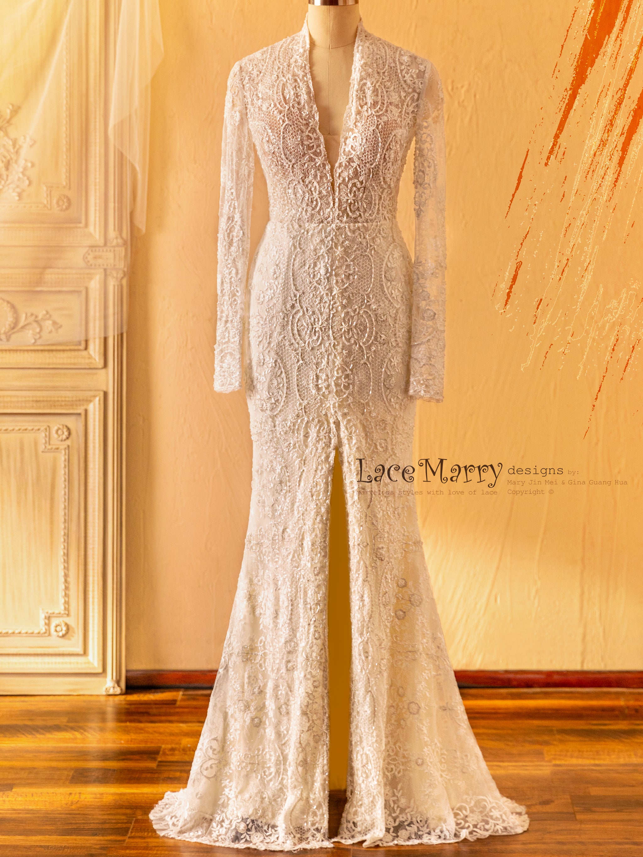 MAREA / Long Sleeves Gorgeous Hand Beaded Wedding Dress - LaceMarry MAREA / Long Sleeves Gorgeous Hand Beaded Wedding Dress - LaceMarry