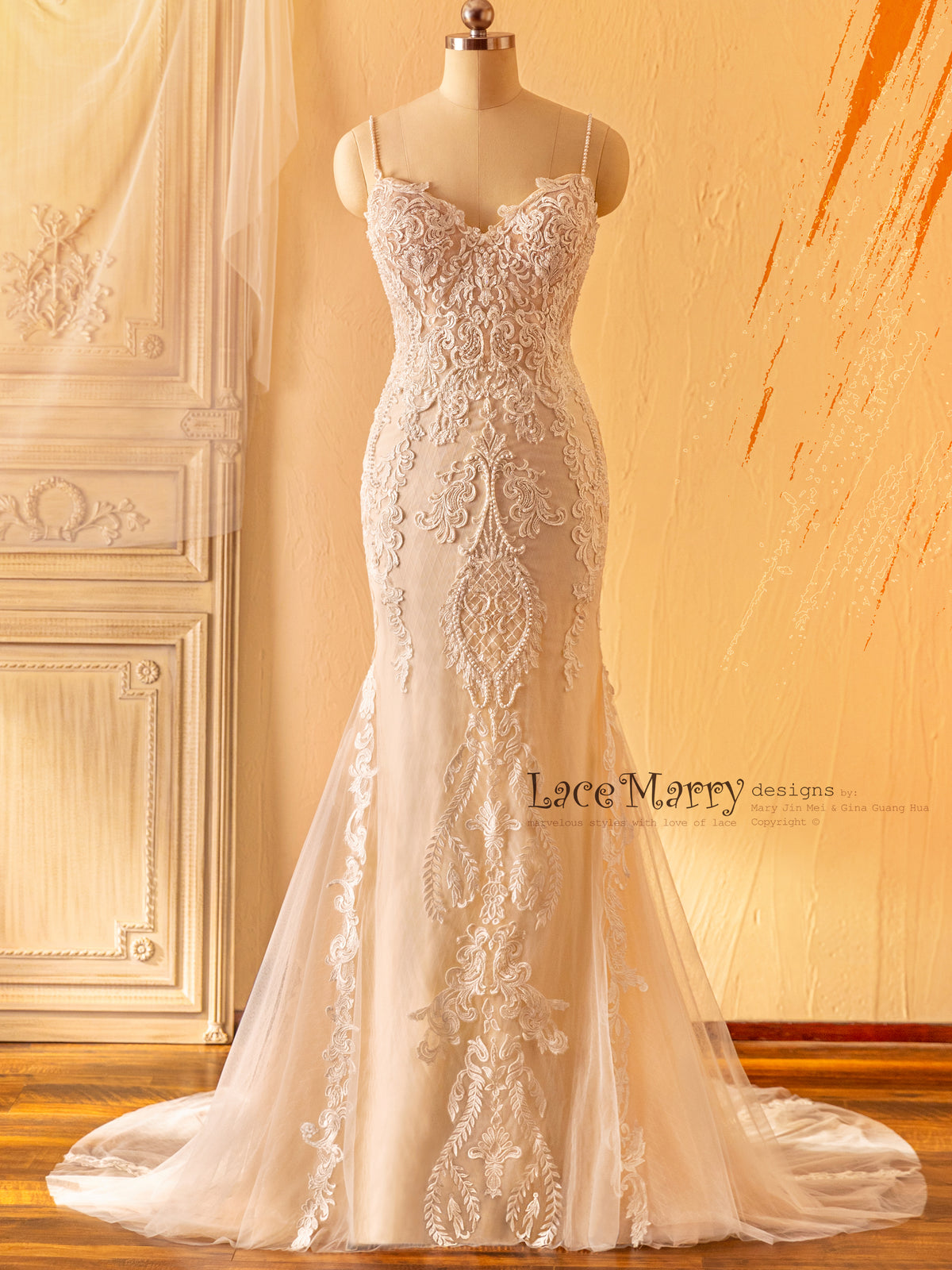Fitted Wedding Dress with Gorgeous Swirl Appliqué Decoration