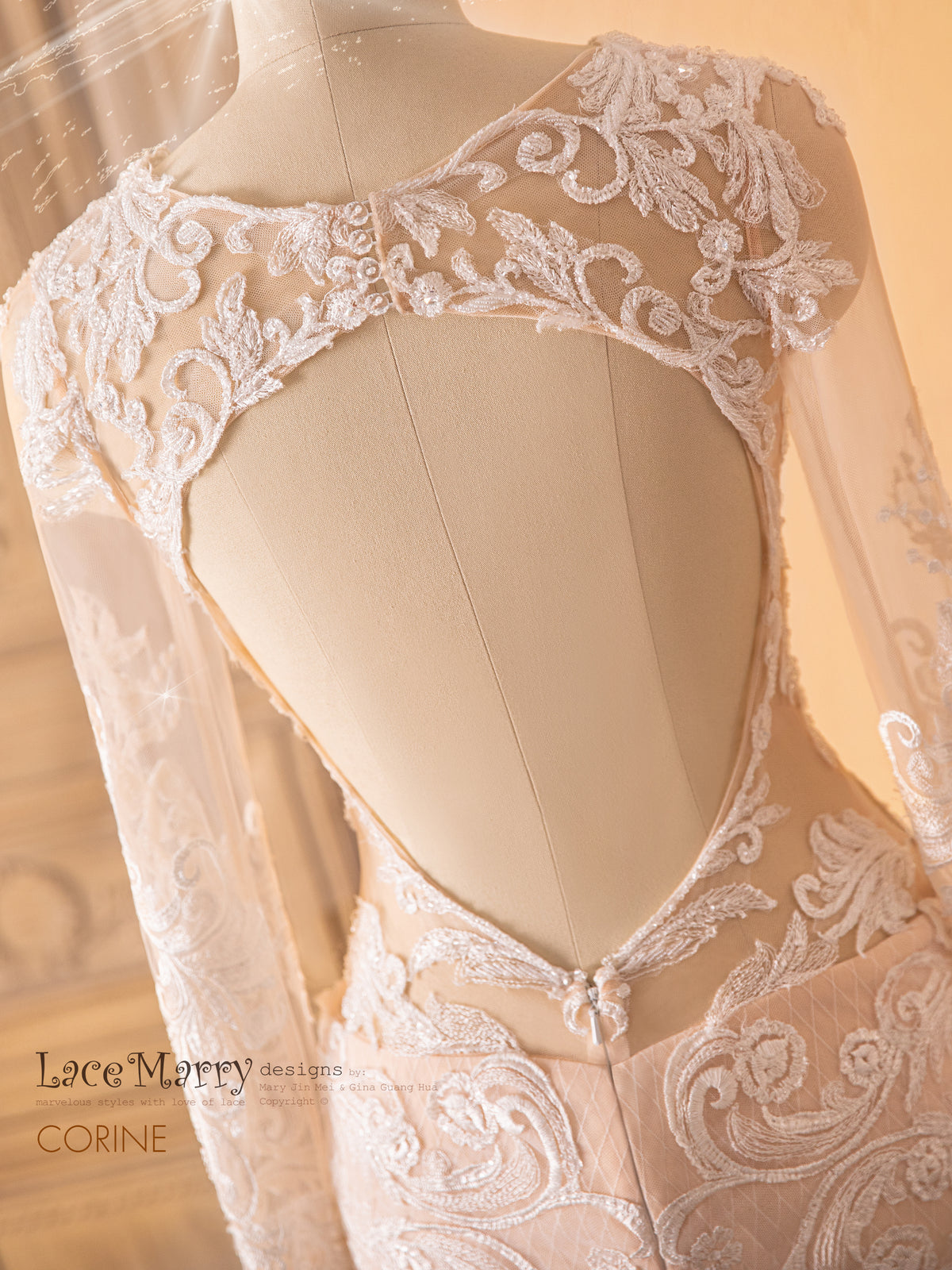 CORINE / Lace Wedding Dress with Illusion Slit on the Skirt