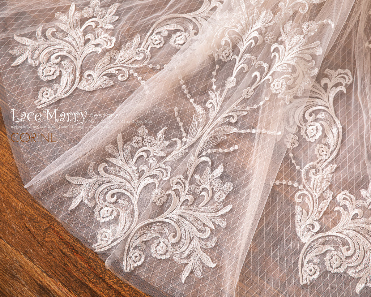 CORINE / Lace Wedding Dress with Illusion Slit on the Skirt