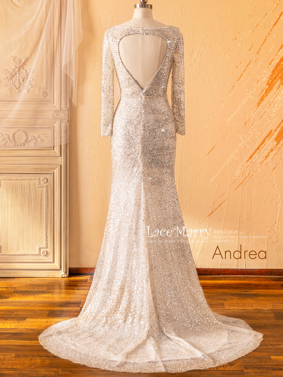 ANDREA / Long Sleeve Sparkling Sequin Wedding Dress