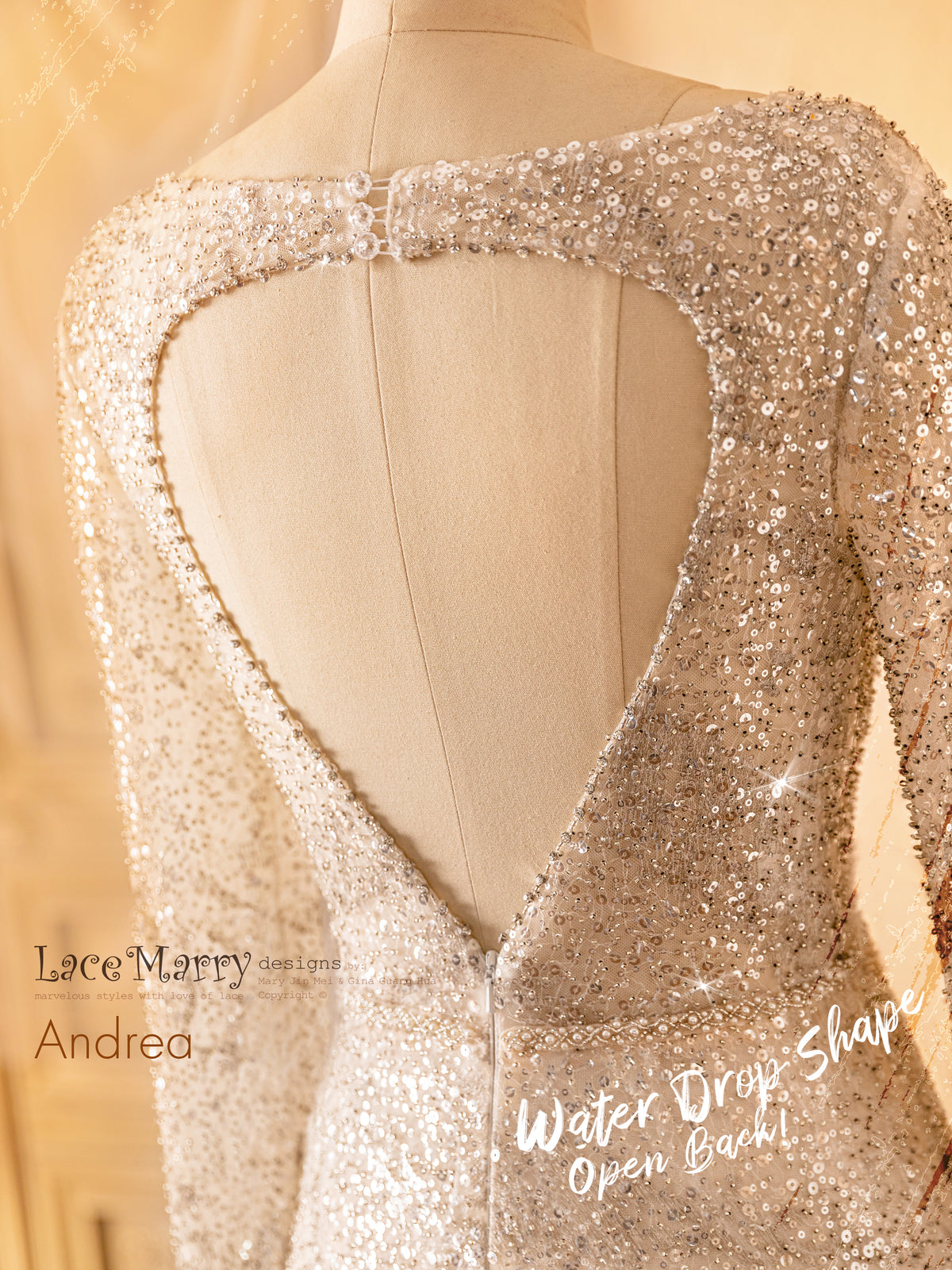 ANDREA / Long Sleeve Sparkling Sequin Wedding Dress