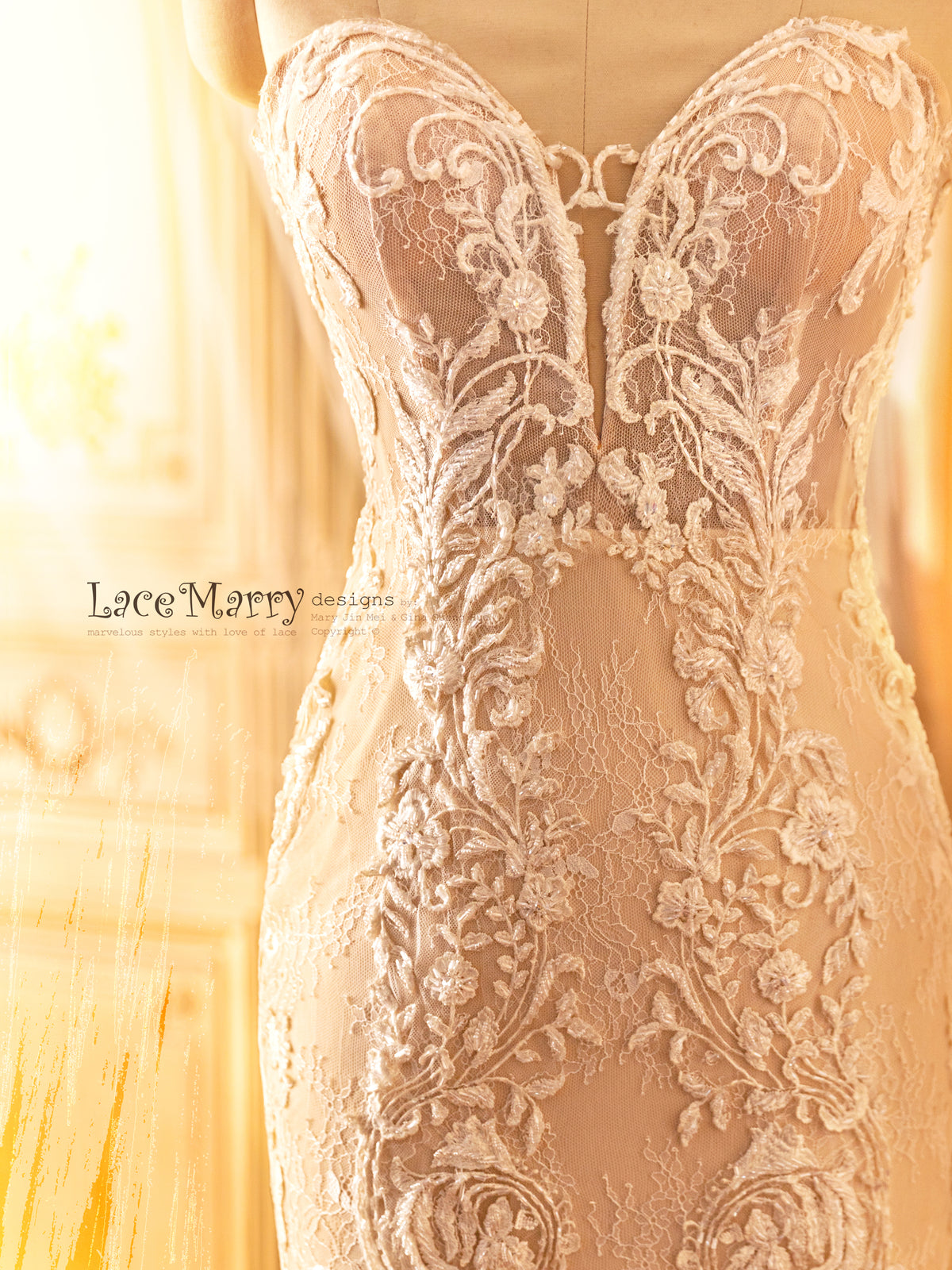 Deep Plunge Strapless Wedding Dress