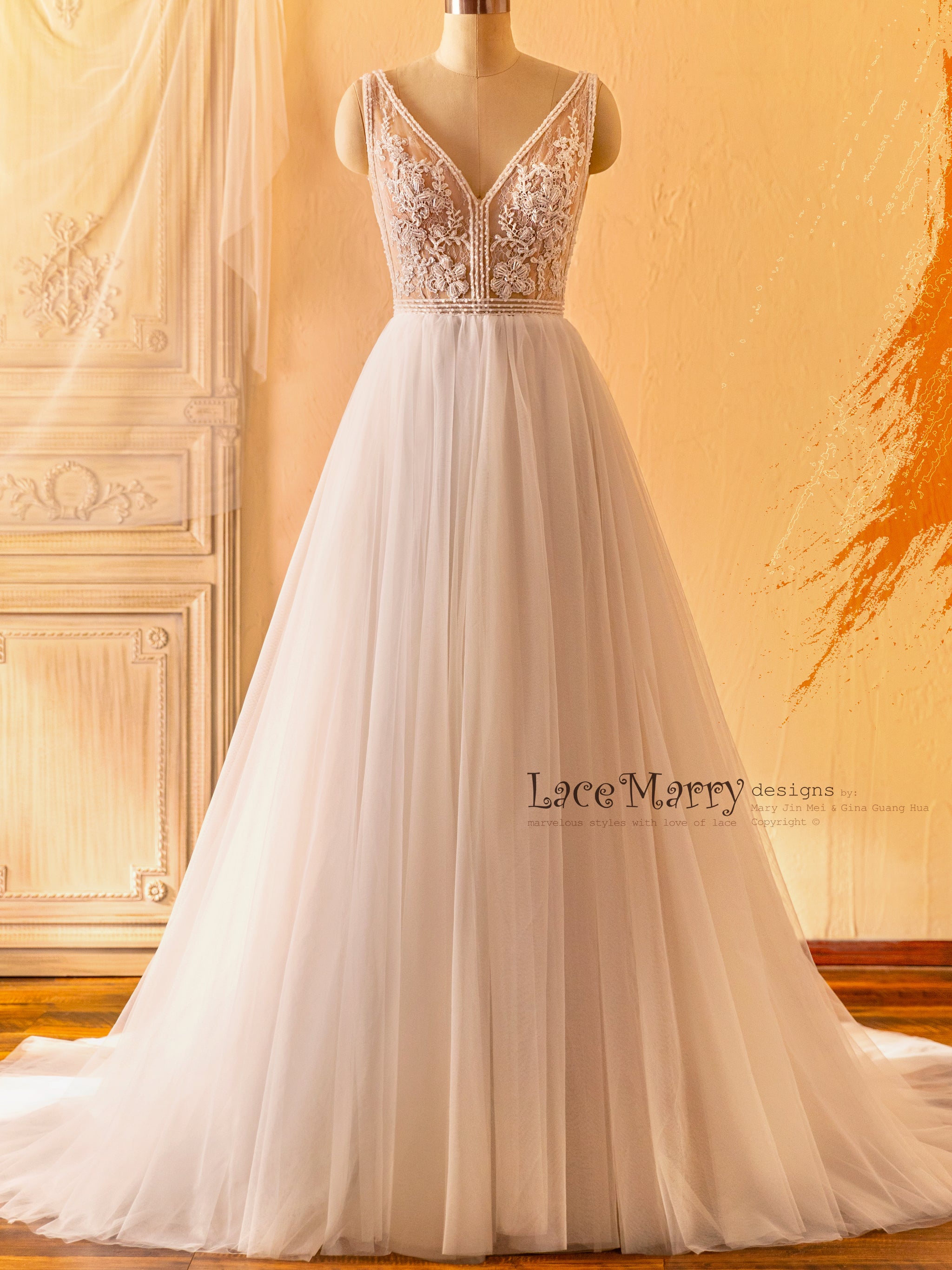 MARGOT / A Line Boho Wedding Dress - LaceMarry MARGOT / A Line Boho Wedding Dress - LaceMarry