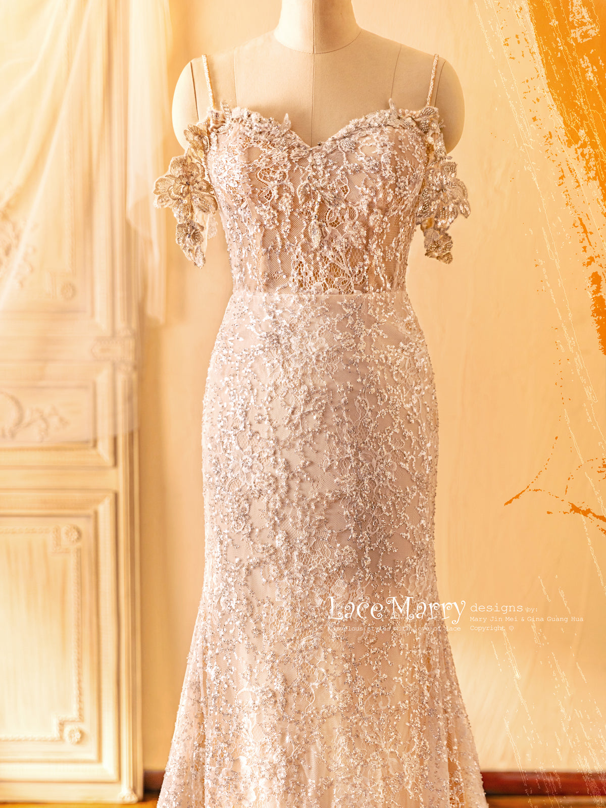 Glitter Wedding Dress with Off Shoulder Design