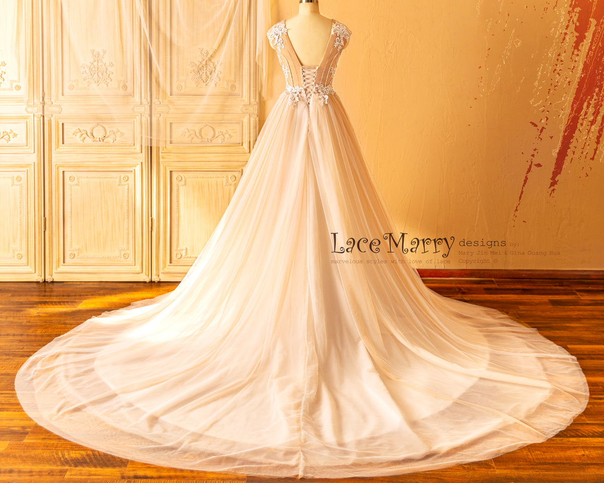 Corset Back Wedding Dress with Long Train