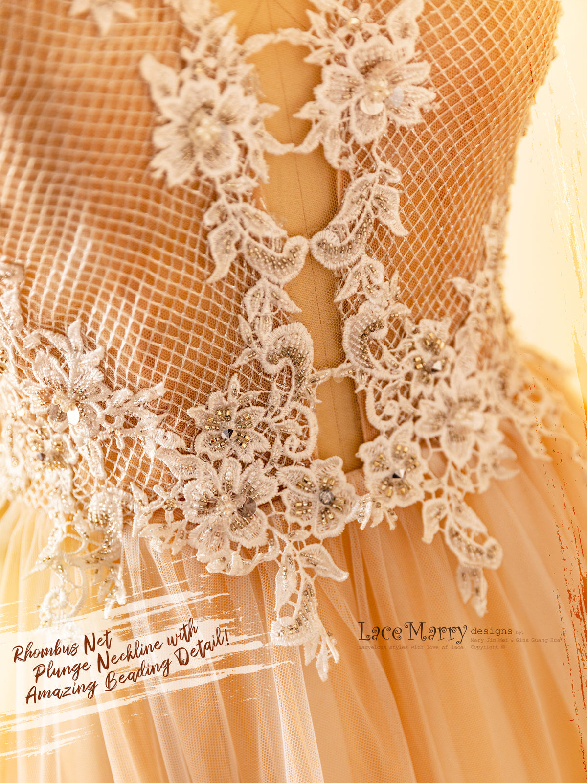 Nude Wedding Dress with Ivory Contrast Lace