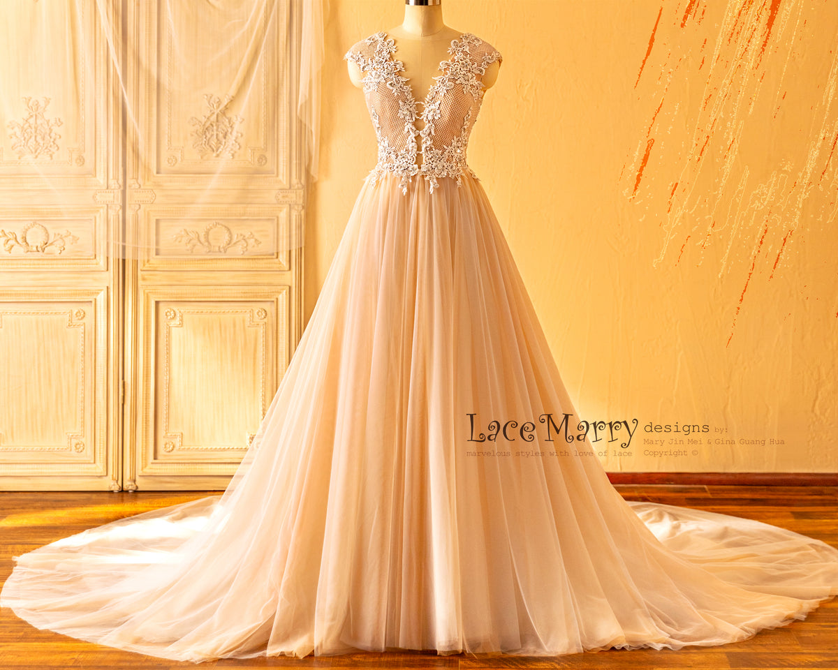 A Line Wedding Dress with Train