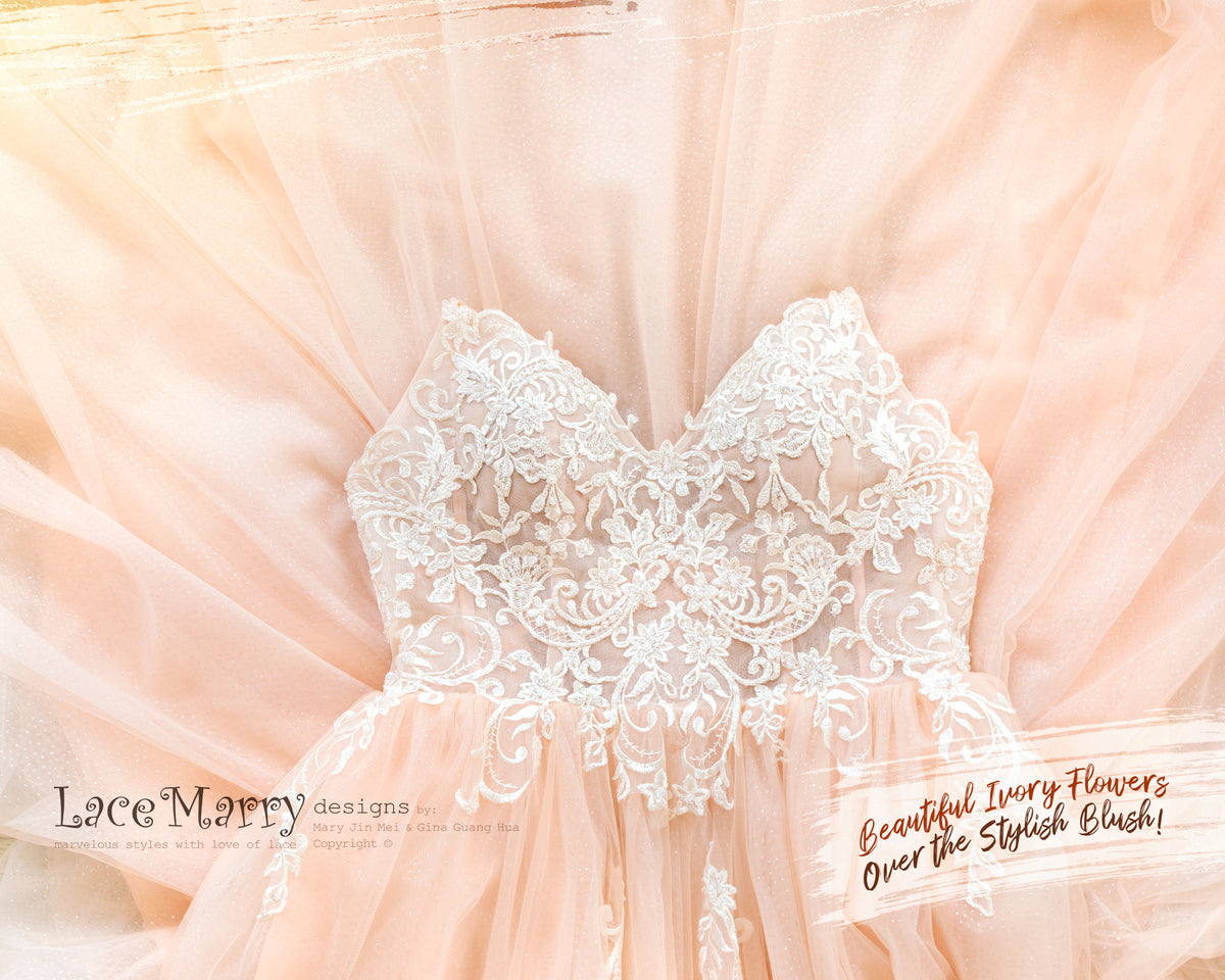 Ivory and Peach Color Wedding Dress