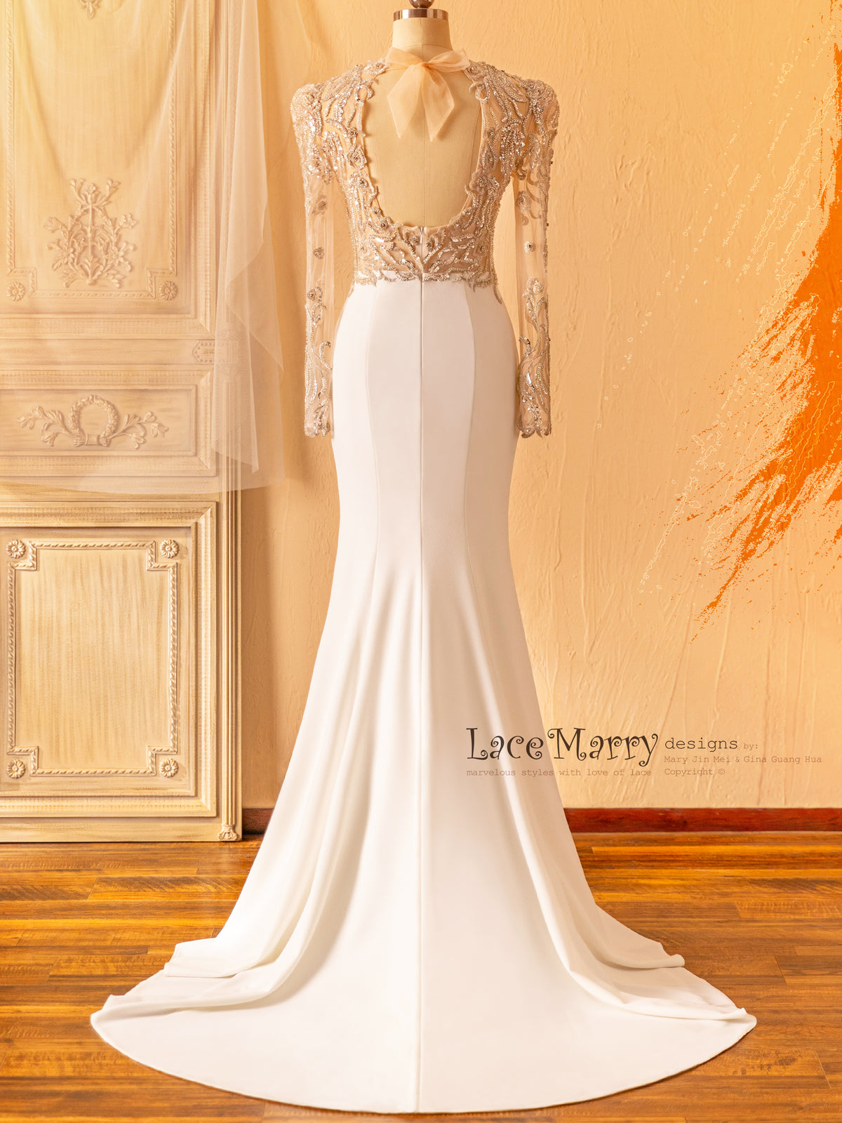 Fitted Crepe Wedding Dress with Open Back