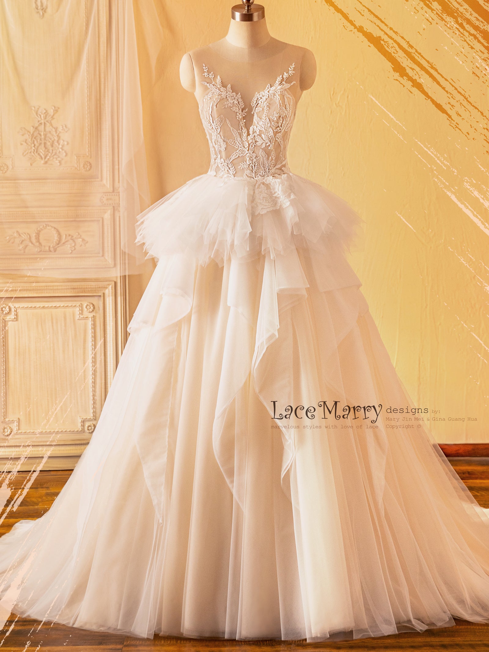 Romantic Wedding Dress with A Line Skirt