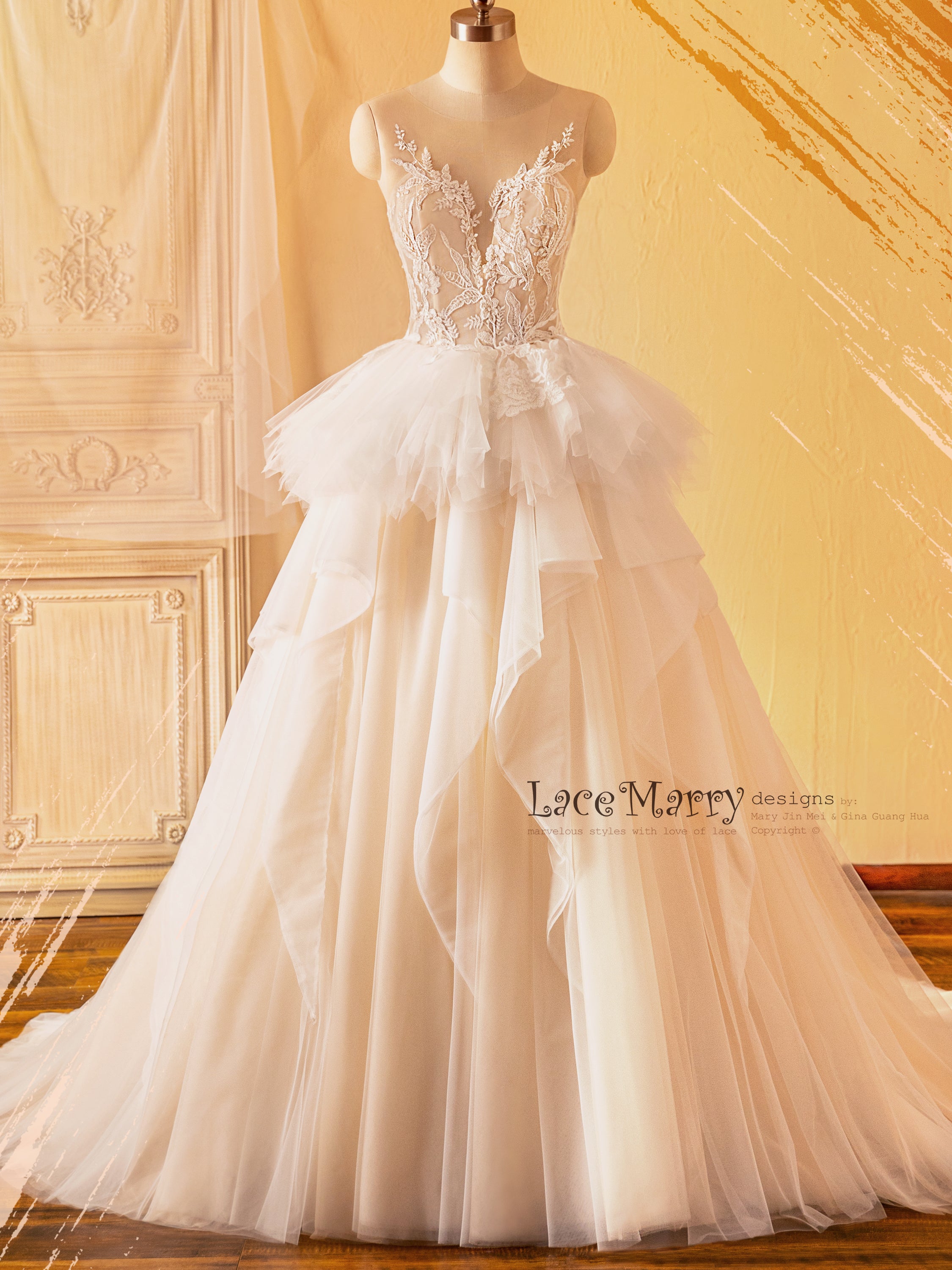 TORI / A Line Wedding Dress with Ruffled Design Skirt