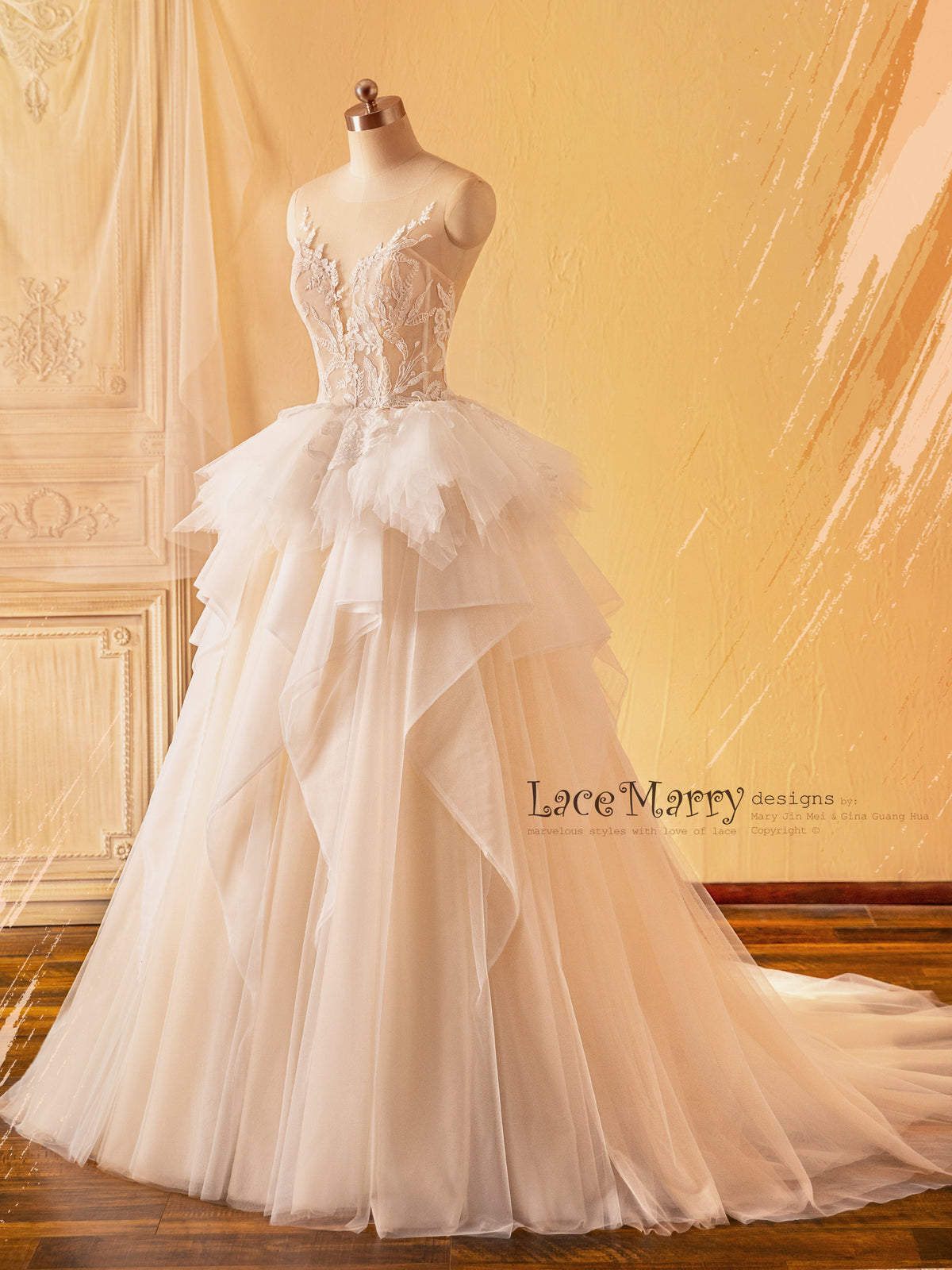 A Line Wedding Dress with Lace Top