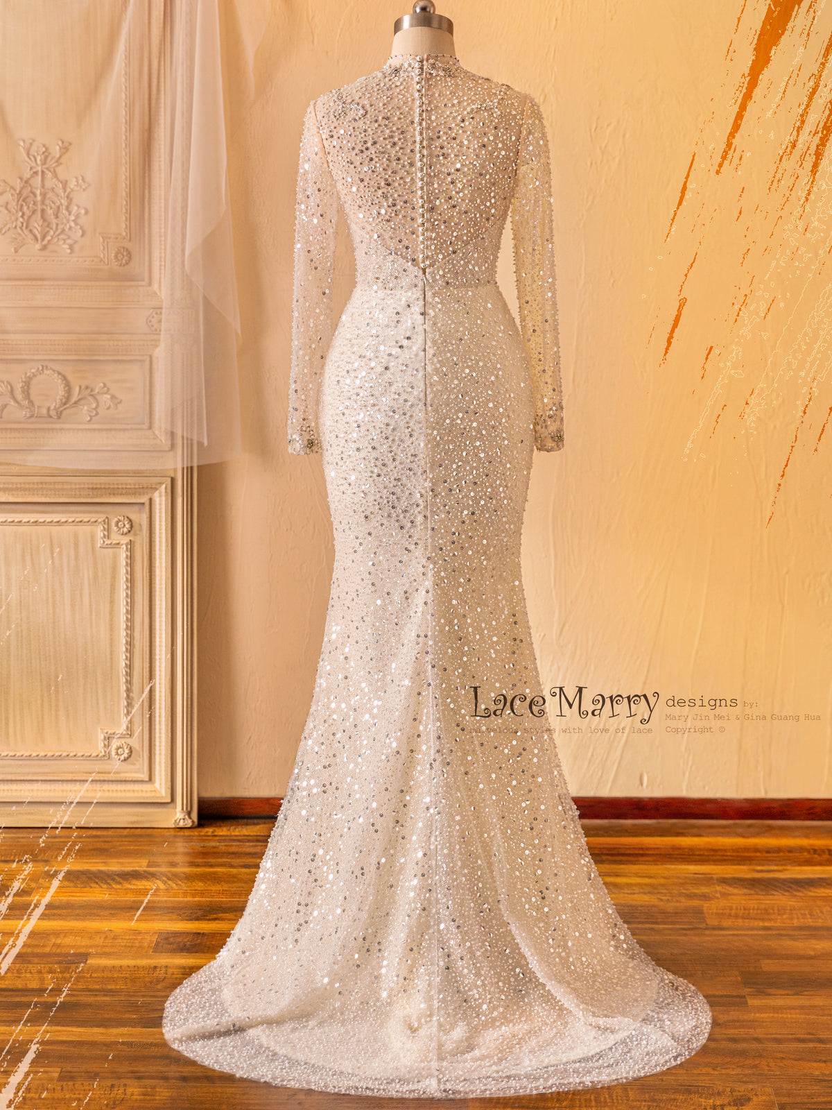 beaded long sleeve wedding dress Beaded Long-sleeved Wedding Dress