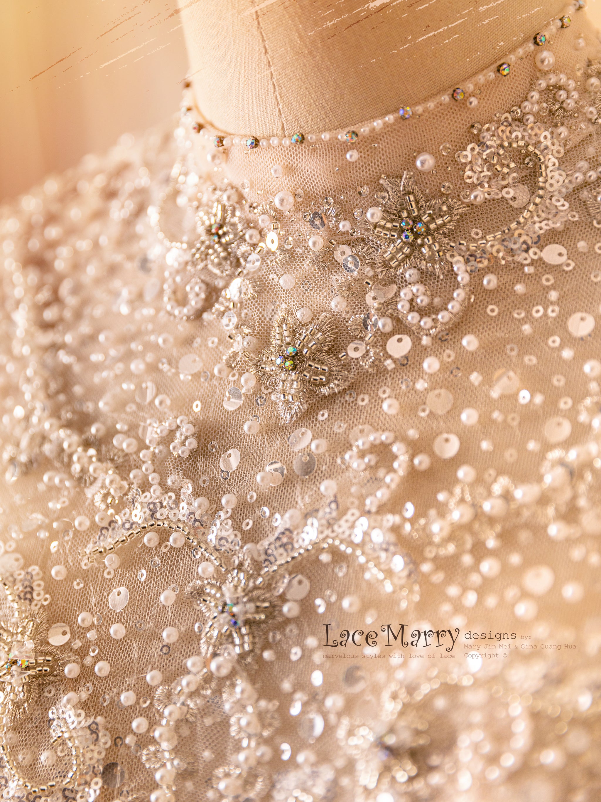 JACINDA / All Over Beaded Wedding Dress with Long Sleeves - LaceMarry JACINDA / All Over Beaded Wedding Dress with Long Sleeves - LaceMarry
