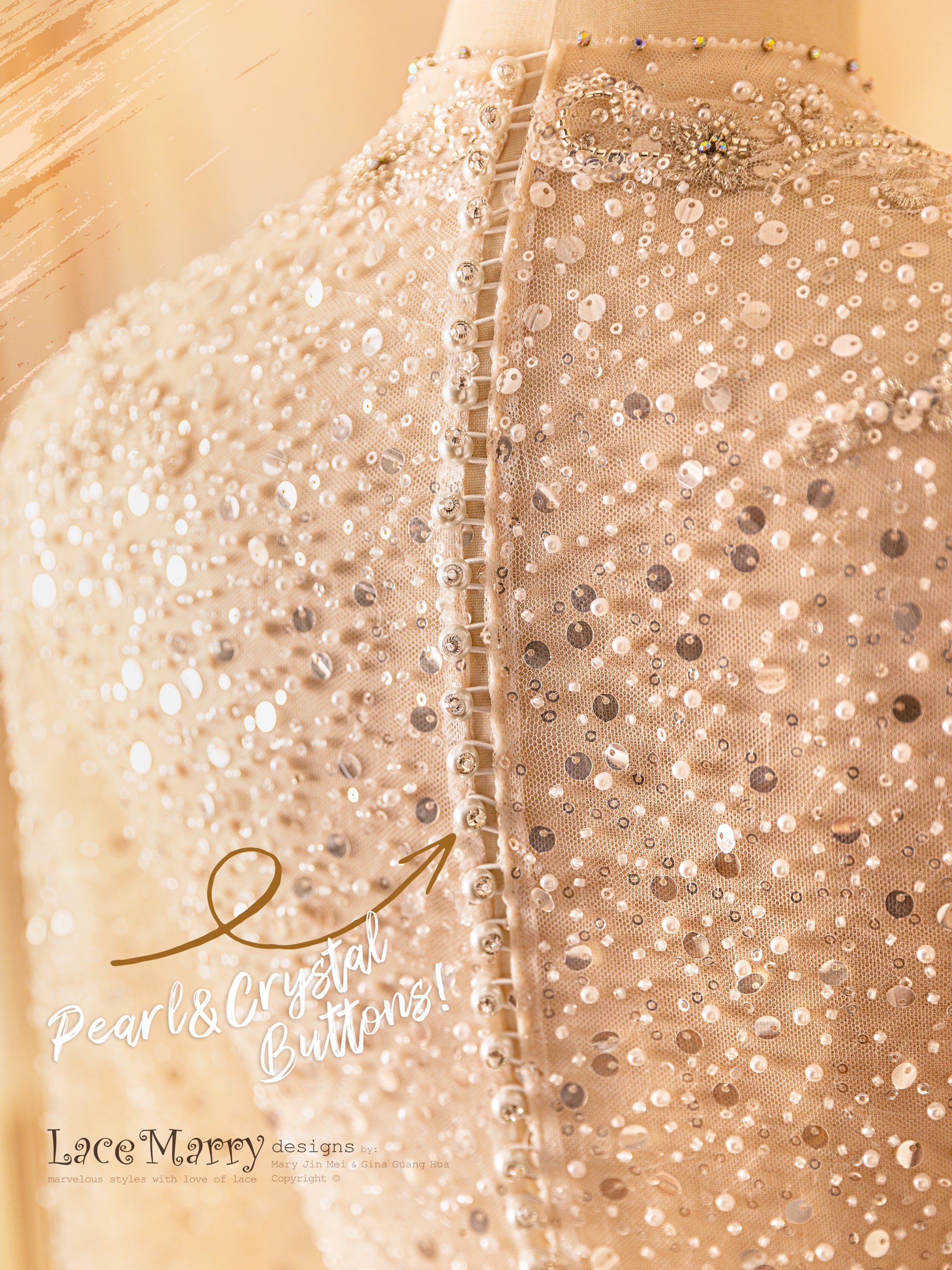 JACINDA / All Over Beaded Wedding Dress with Long Sleeves - LaceMarry JACINDA / All Over Beaded Wedding Dress with Long Sleeves - LaceMarry