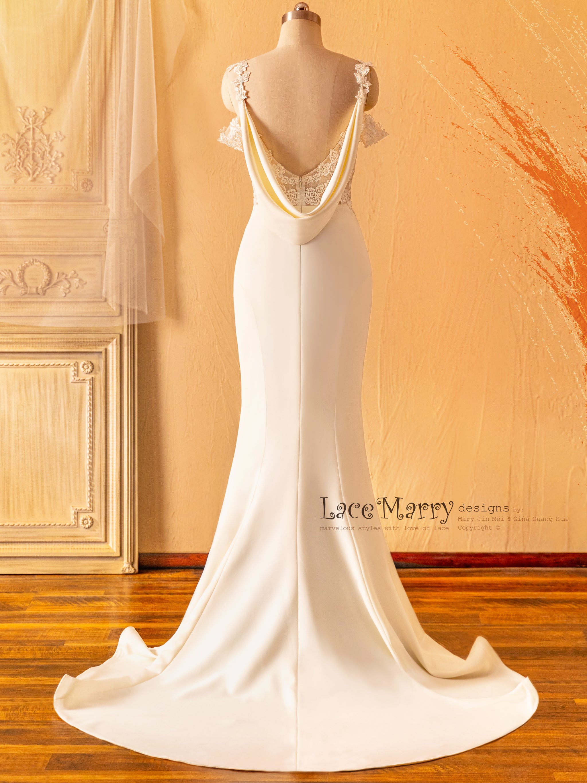 AQUENE / Romantic Dropped Back Wedding Dress - LaceMarry AQUENE / Romantic Dropped Back Wedding Dress - LaceMarry
