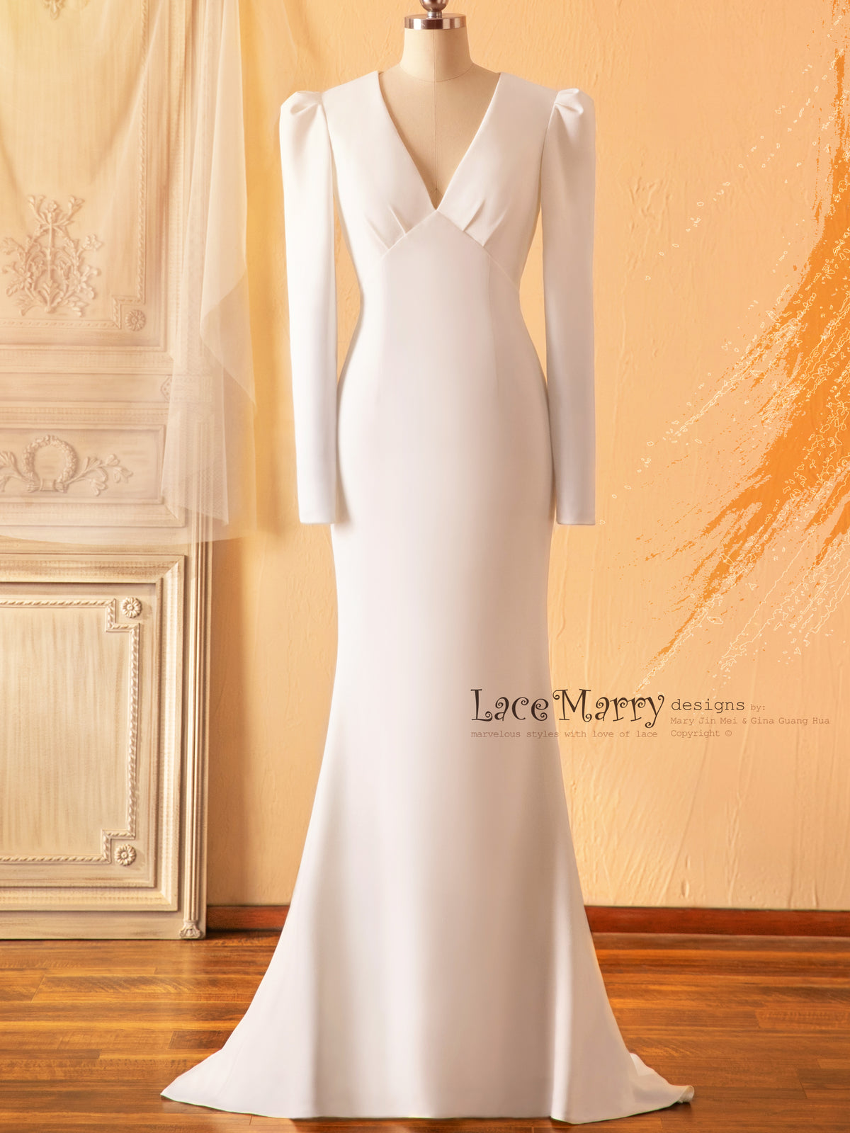 REI / Puff Shoulder Sleeve Simple Wedding Dress