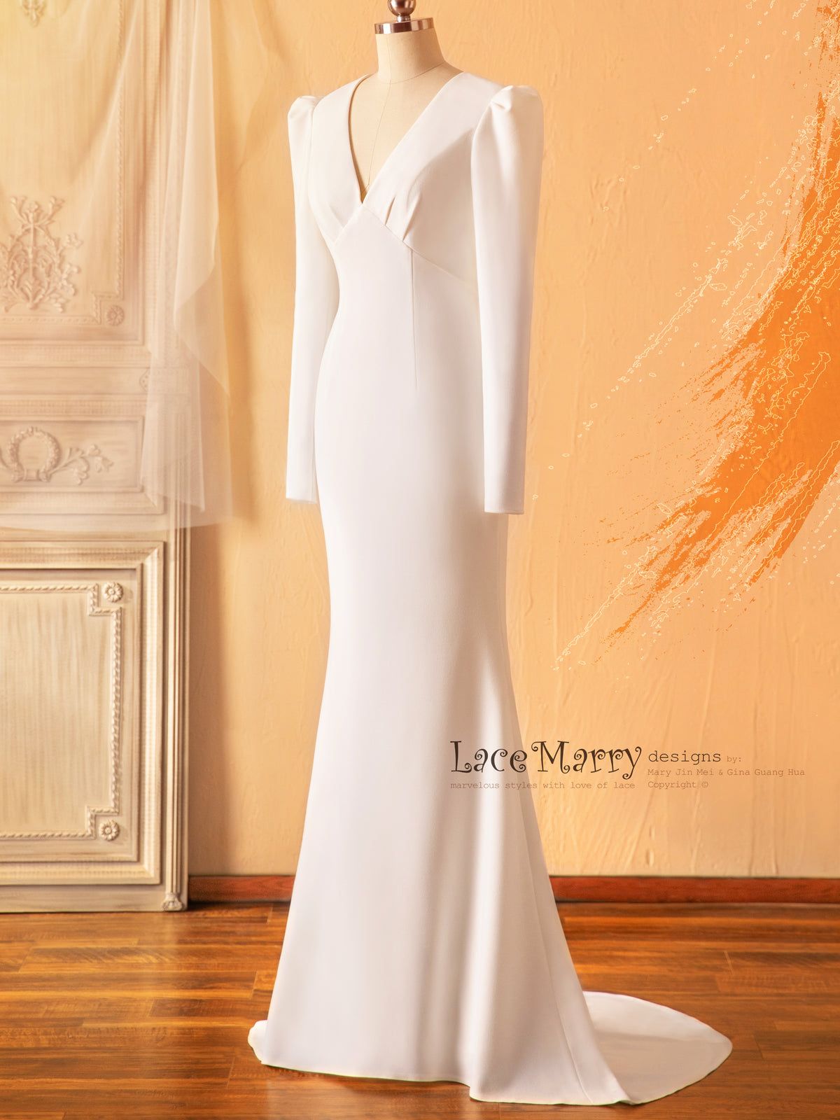 REI / Puff Shoulder Sleeve Simple Wedding Dress