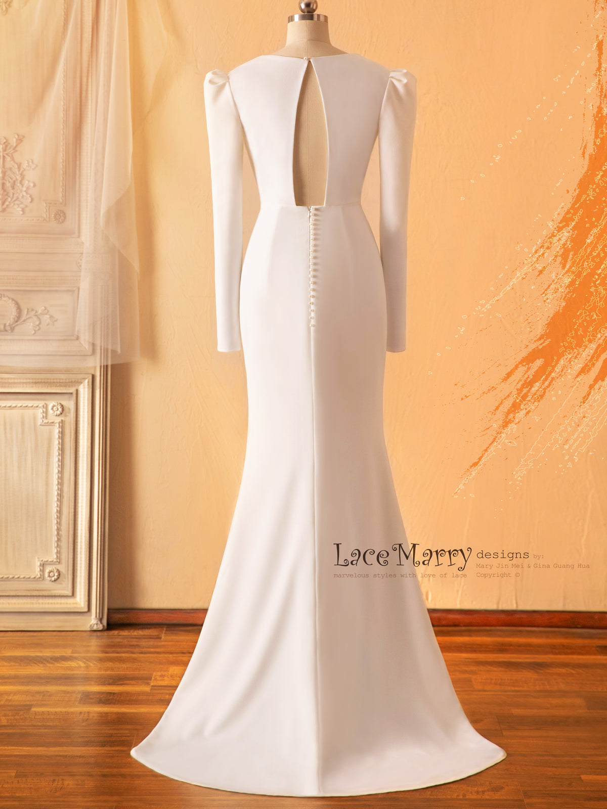 REI / Puff Shoulder Sleeve Simple Wedding Dress