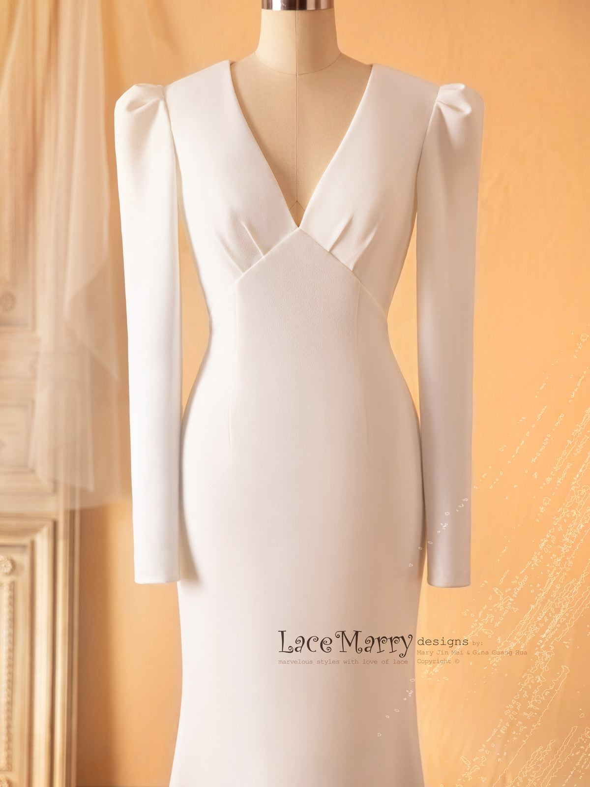 REI / Puff Shoulder Sleeve Simple Wedding Dress