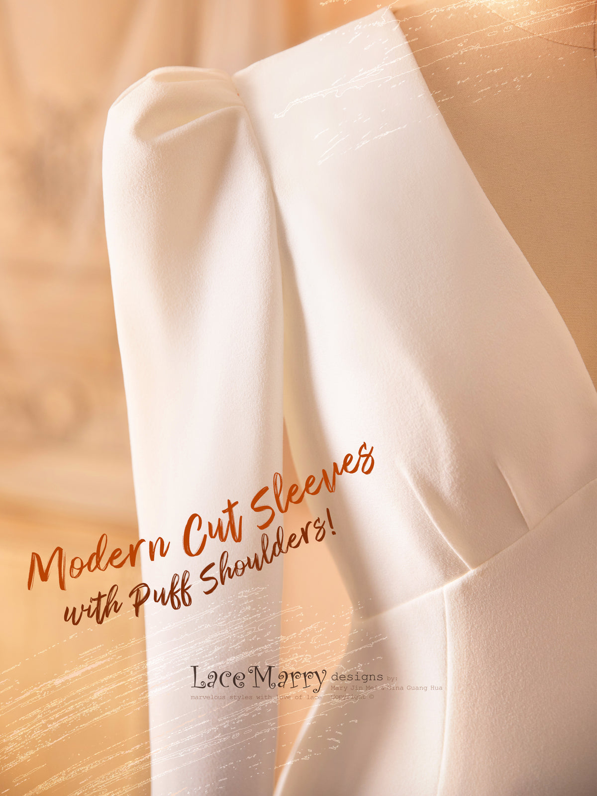 REI / Puff Shoulder Sleeve Simple Wedding Dress