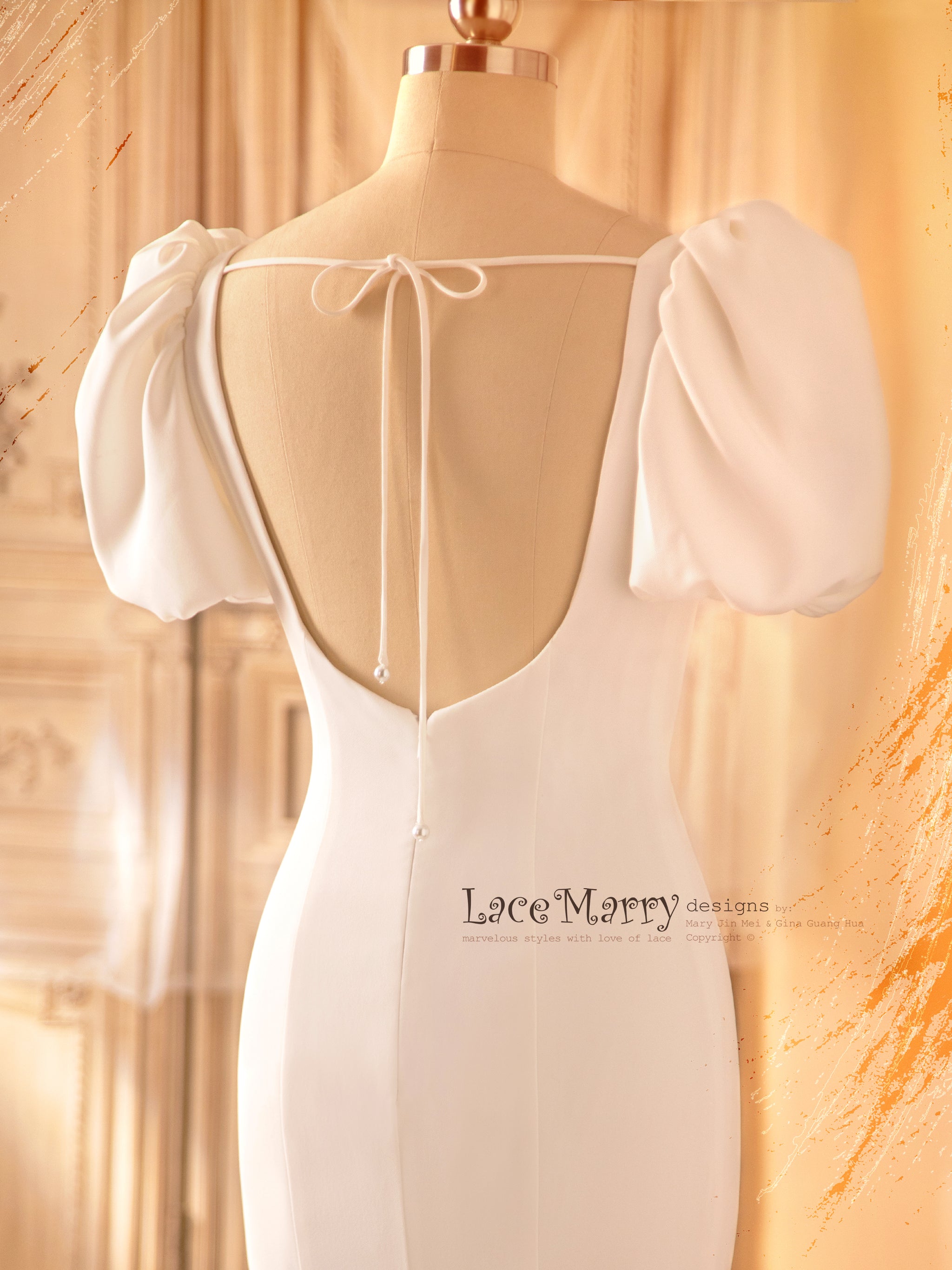 MADIA / Square Neckline Wedding Dress with Short Puff Sleeves - LaceMarry MADIA / Square Neckline Wedding Dress with Short Puff Sleeves - LaceMarry