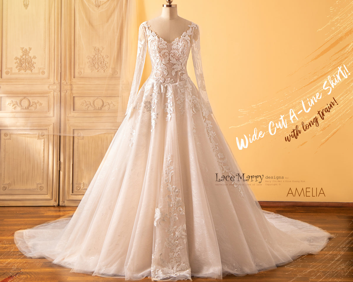 AMELIA / A-Line Wedding Dress with Long Sleeves