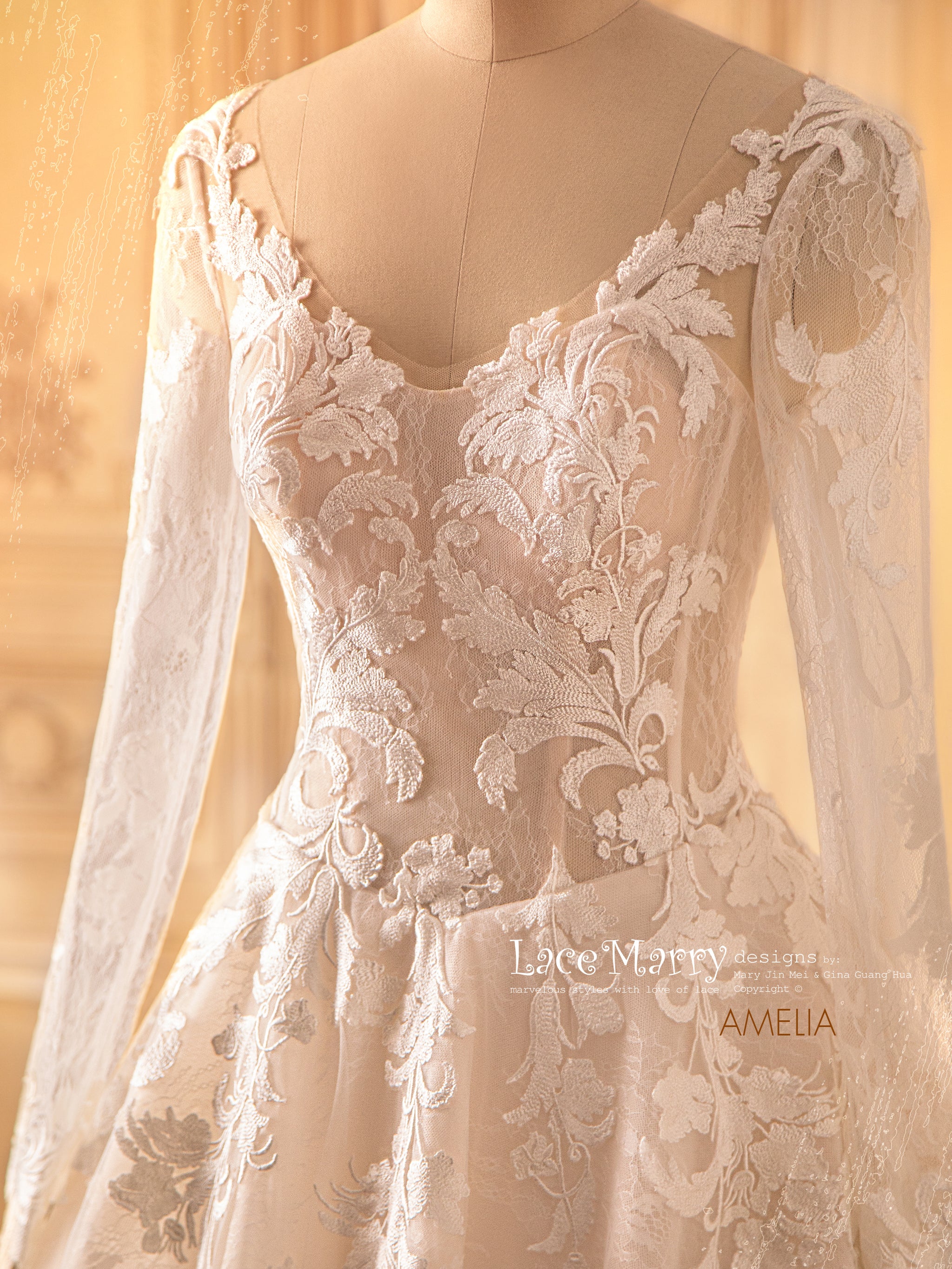AMELIA / A-Line Wedding Dress with Long Sleeves - LaceMarry AMELIA / A-Line Wedding Dress with Long Sleeves - LaceMarry