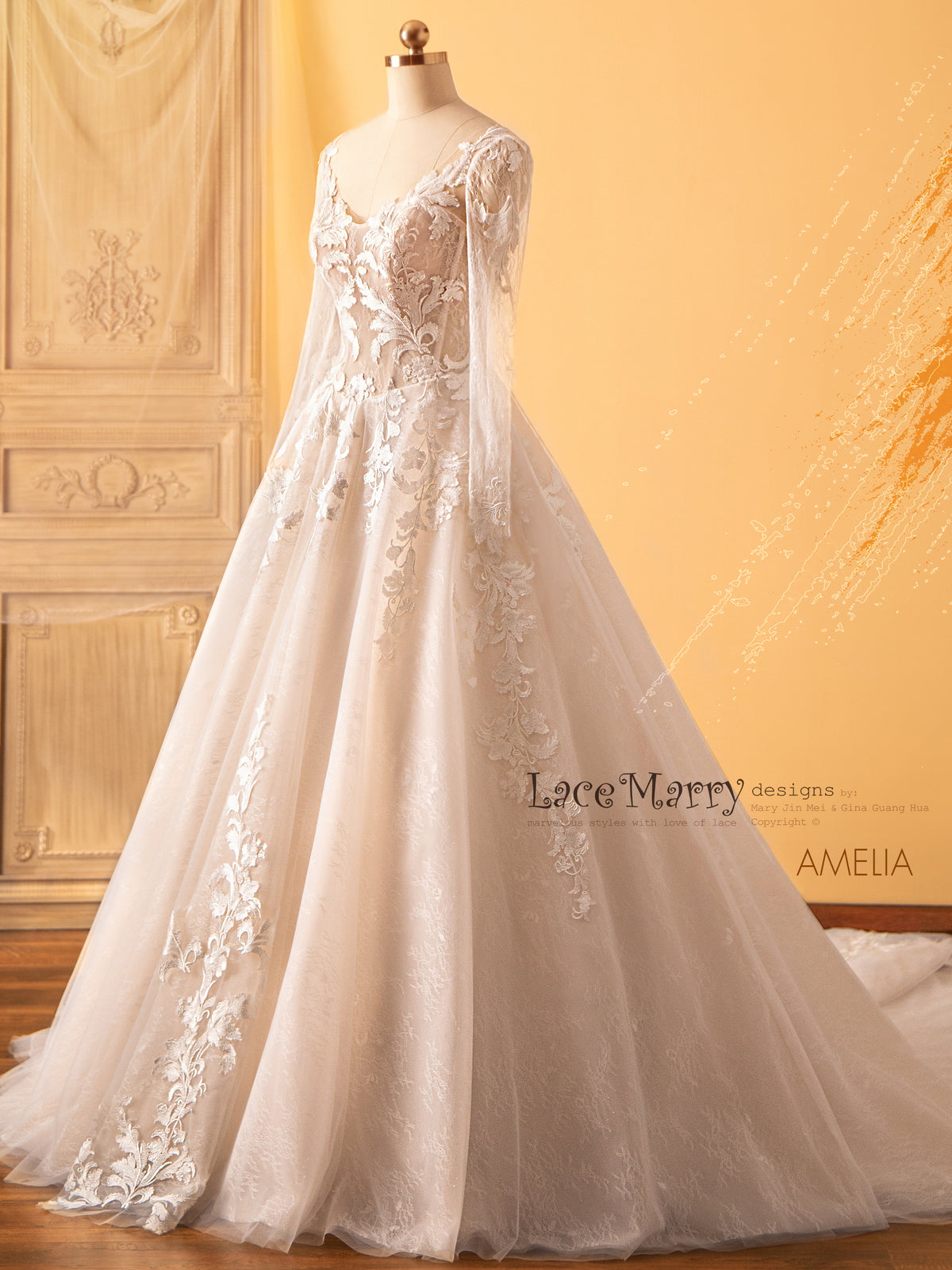AMELIA / A-Line Wedding Dress with Long Sleeves