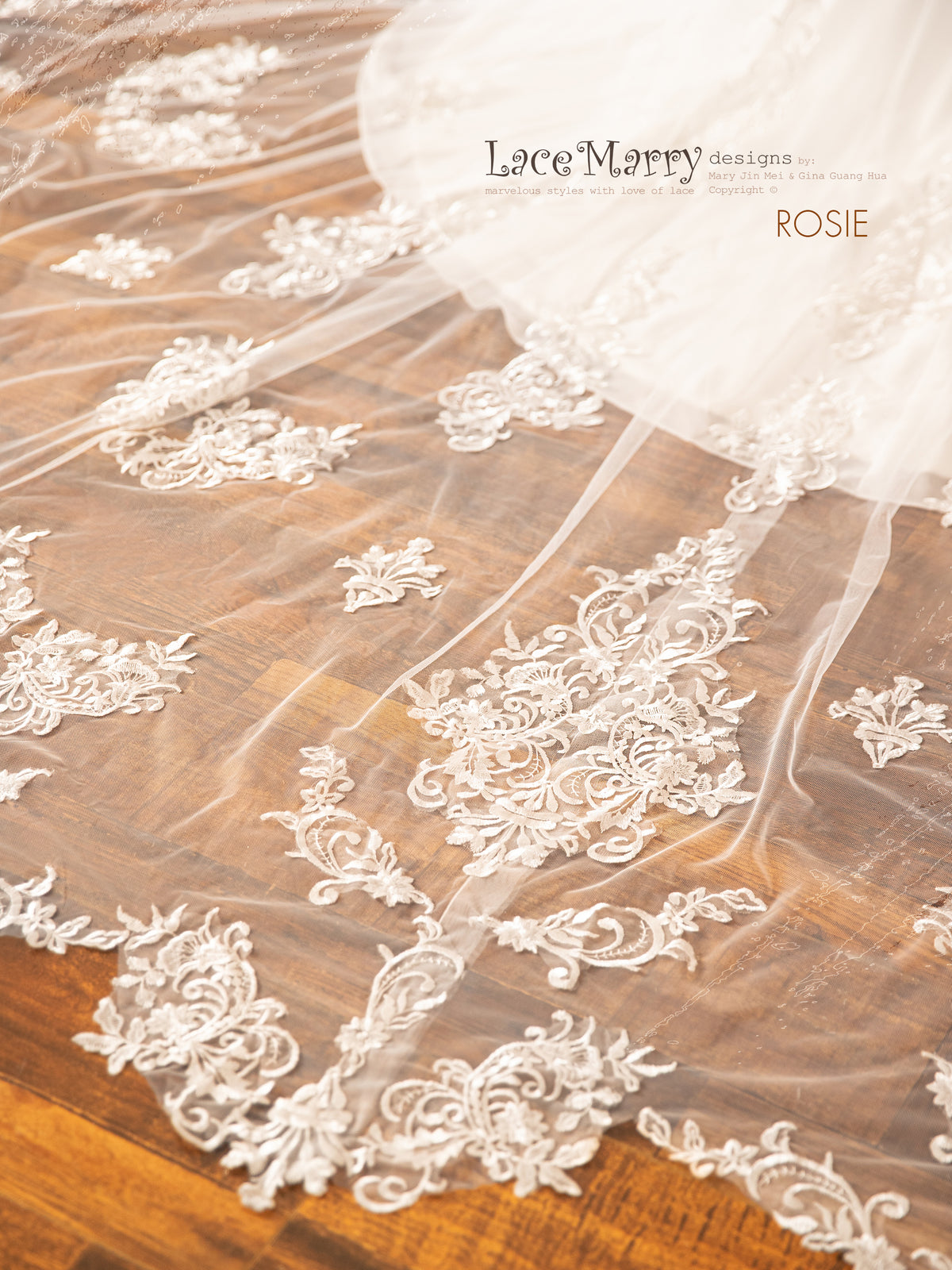 ROSIE / Off Shoulder Wedding Dress with Built-in Lacy Train