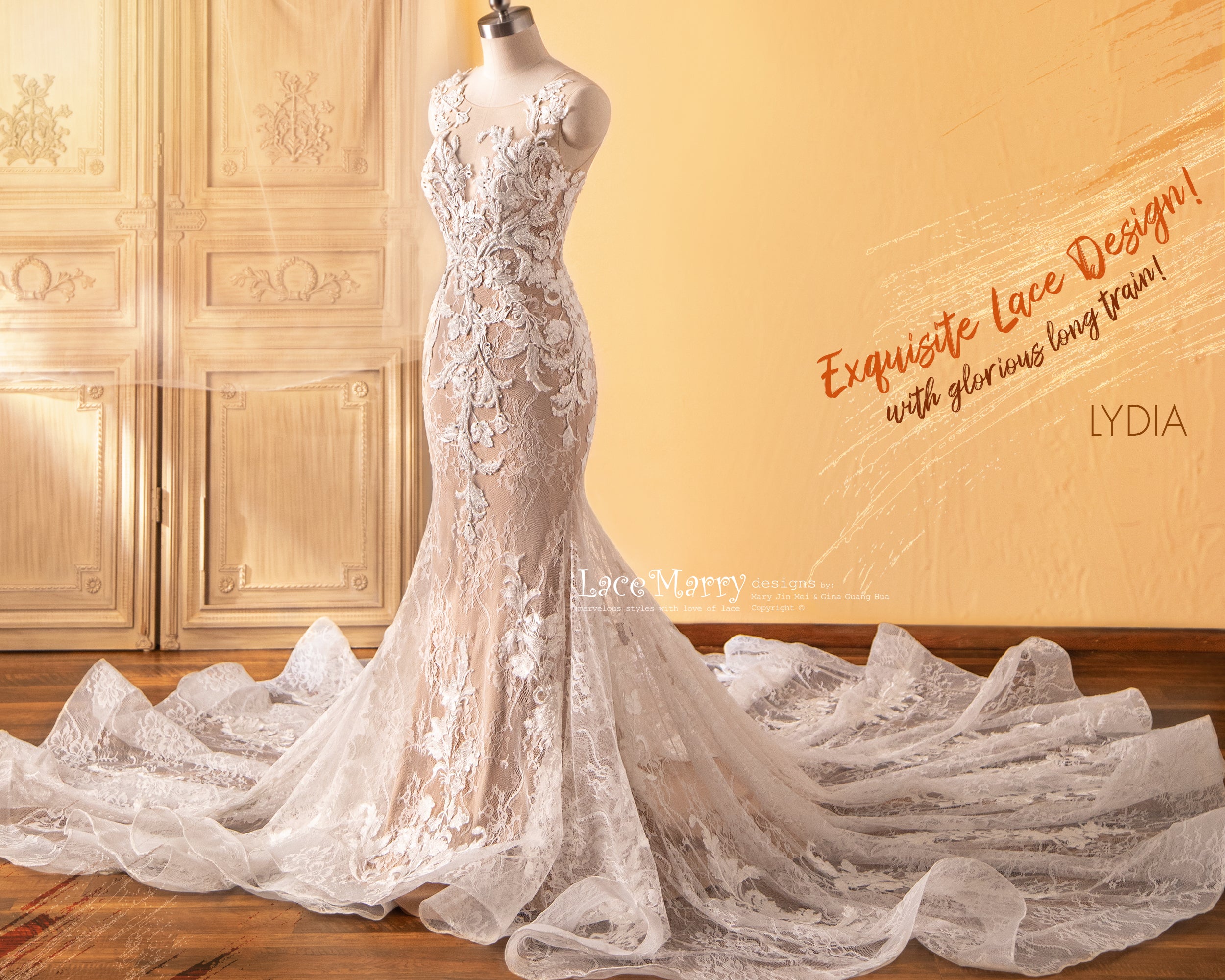 LYDIA / Magnificent Wedding Dress with Beaded Lace Design - LaceMarry