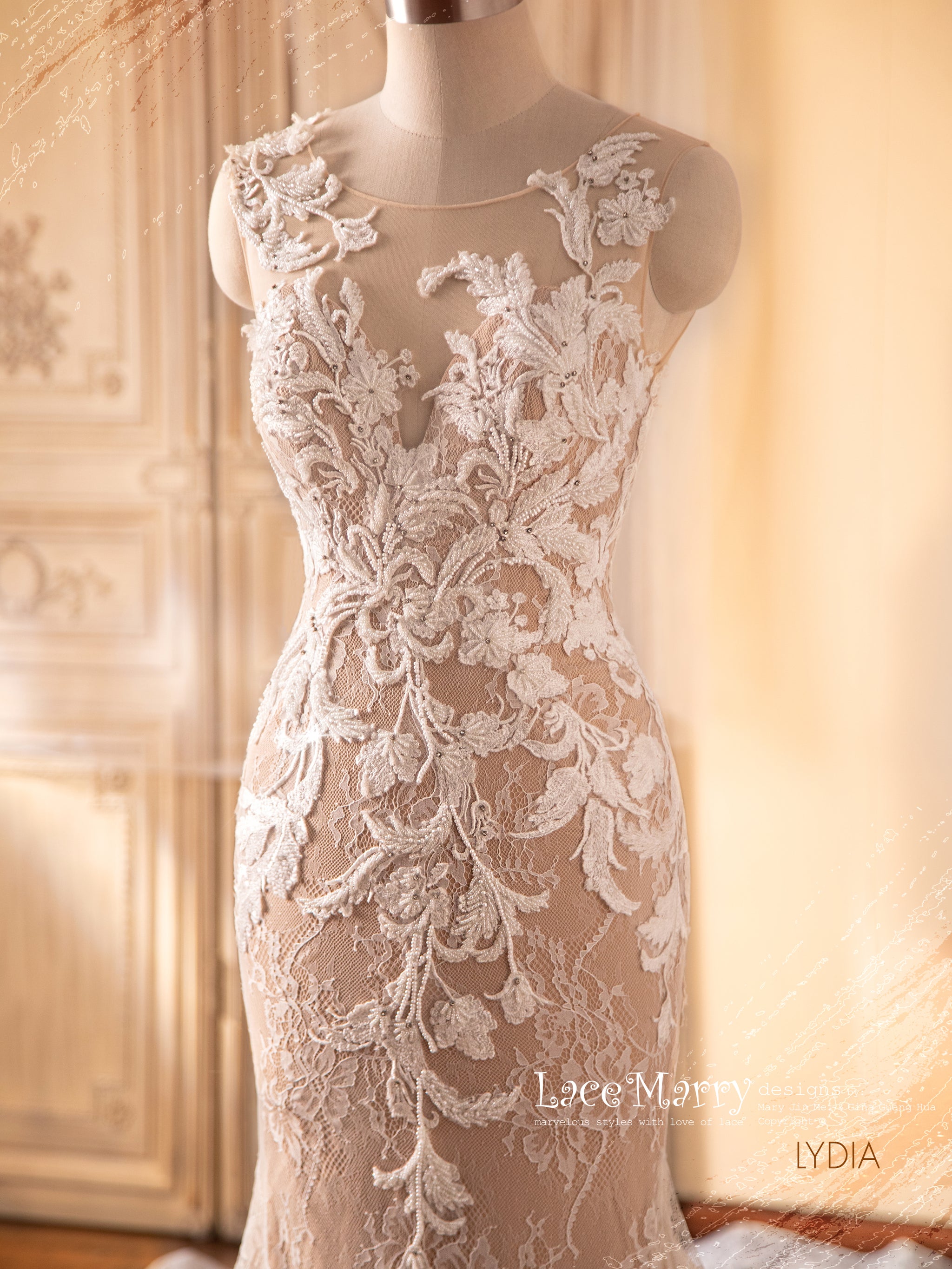 LYDIA / Magnificent Wedding Dress with Beaded Lace Design - LaceMarry LYDIA / Magnificent Wedding Dress with Beaded Lace Design - LaceMarry