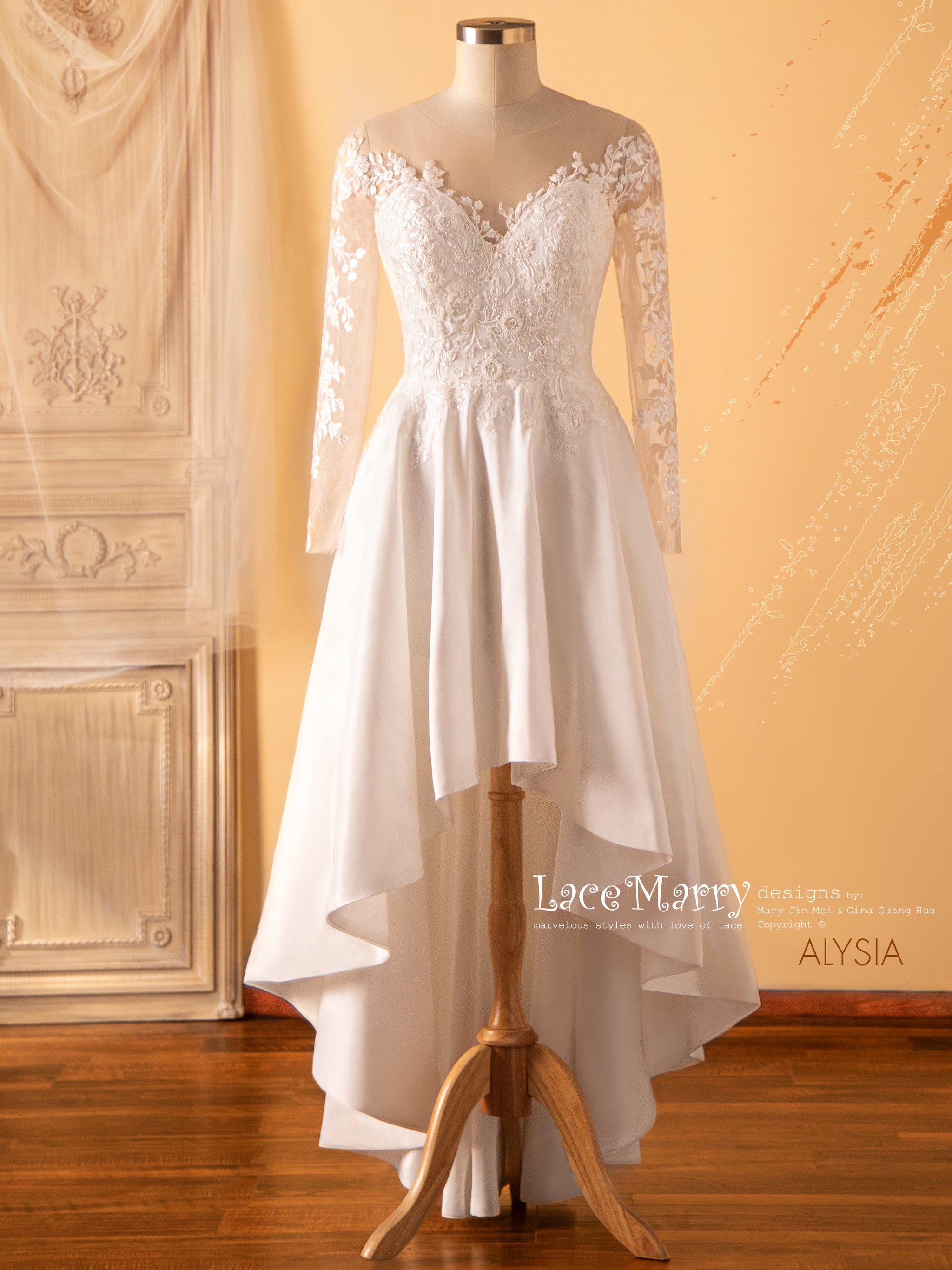 ALYSIA / Sparkling Wedding Dress with Asymmetrical Cut Skirt - LaceMarry ALYSIA / Sparkling Wedding Dress with Asymmetrical Cut Skirt - LaceMarry