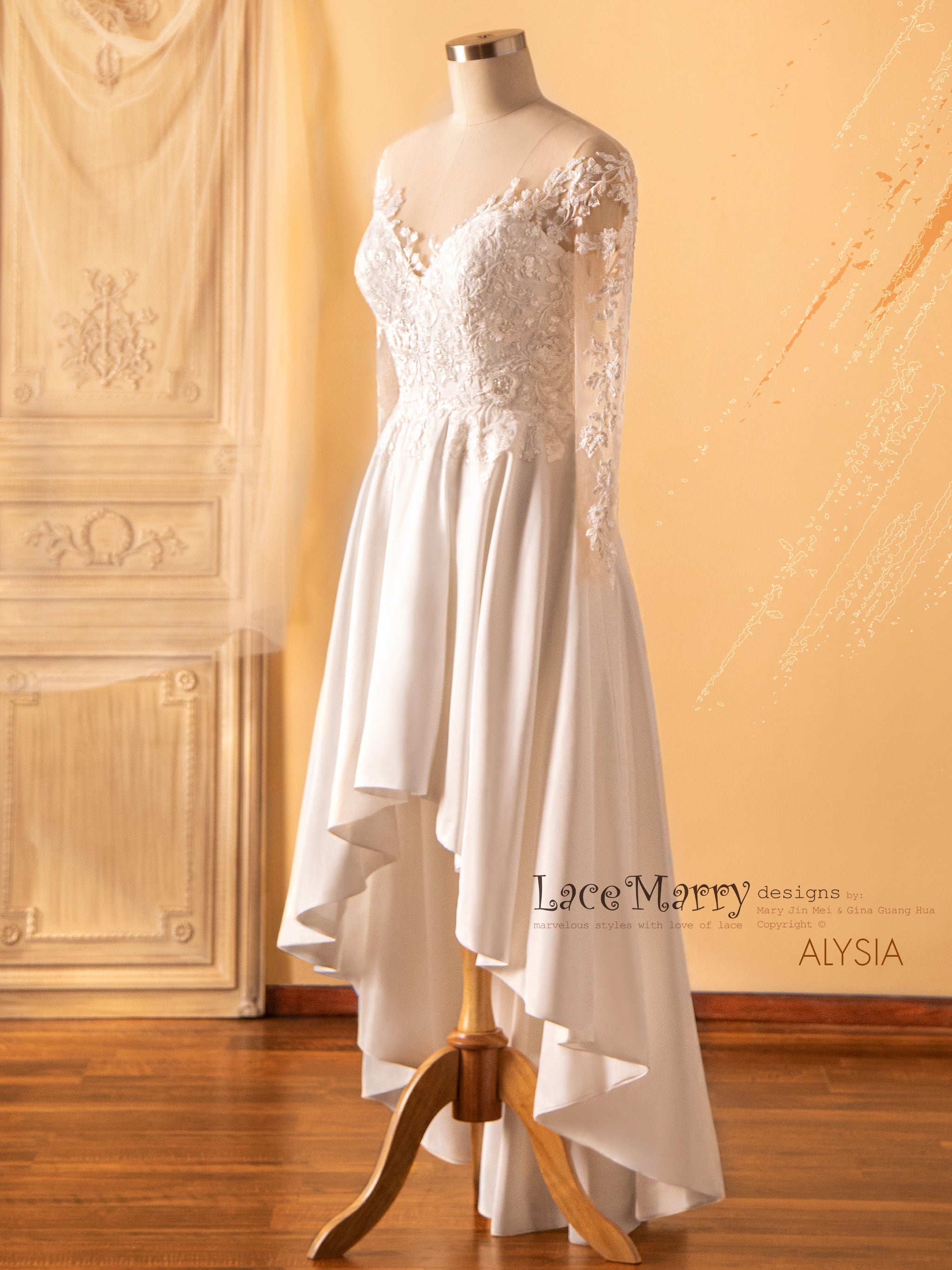 ALYSIA / Sparkling Wedding Dress with Asymmetrical Cut Skirt - LaceMarry ALYSIA / Sparkling Wedding Dress with Asymmetrical Cut Skirt - LaceMarry