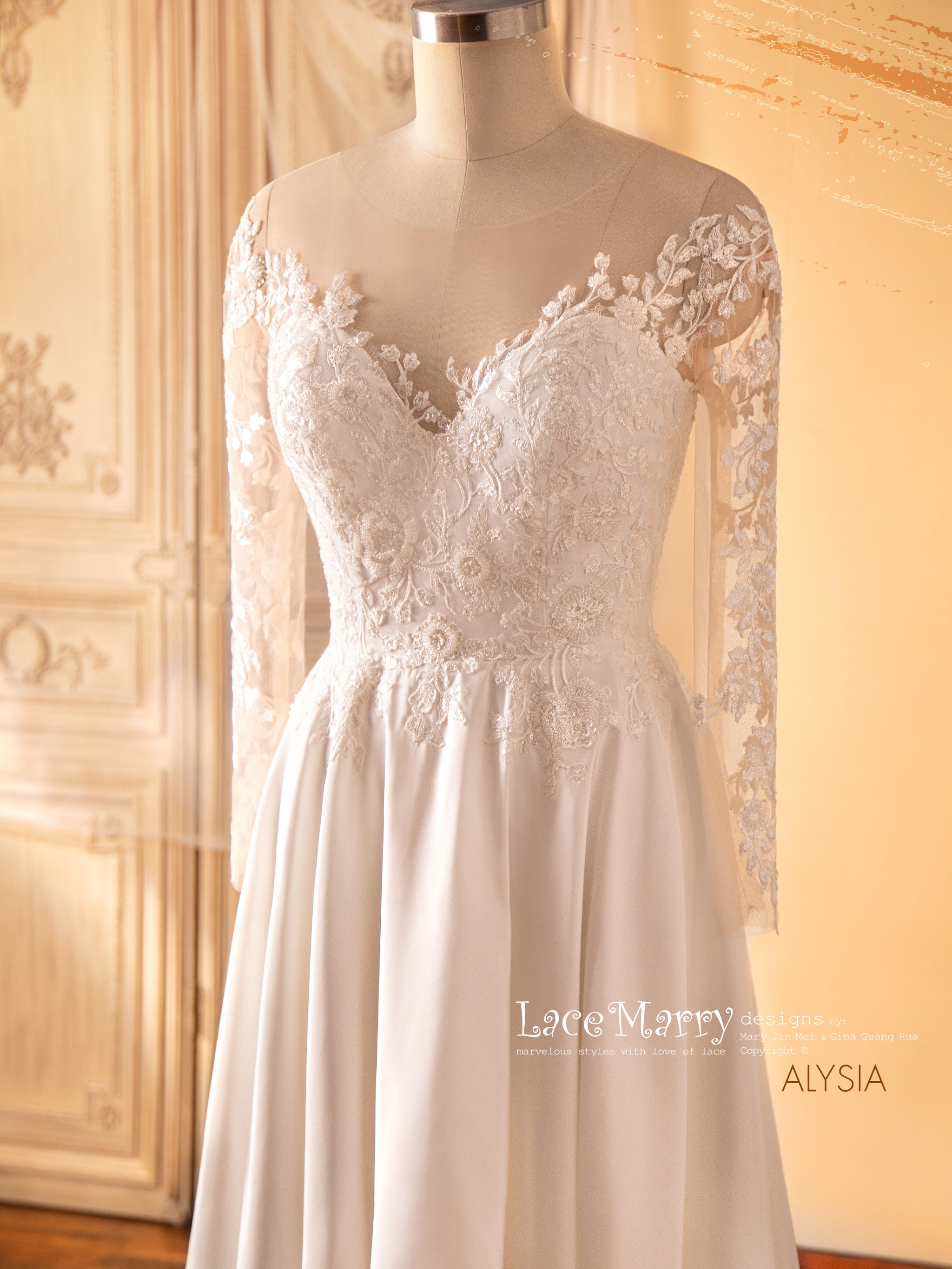 ALYSIA / Sparkling Wedding Dress with Asymmetrical Cut Skirt - LaceMarry ALYSIA / Sparkling Wedding Dress with Asymmetrical Cut Skirt - LaceMarry