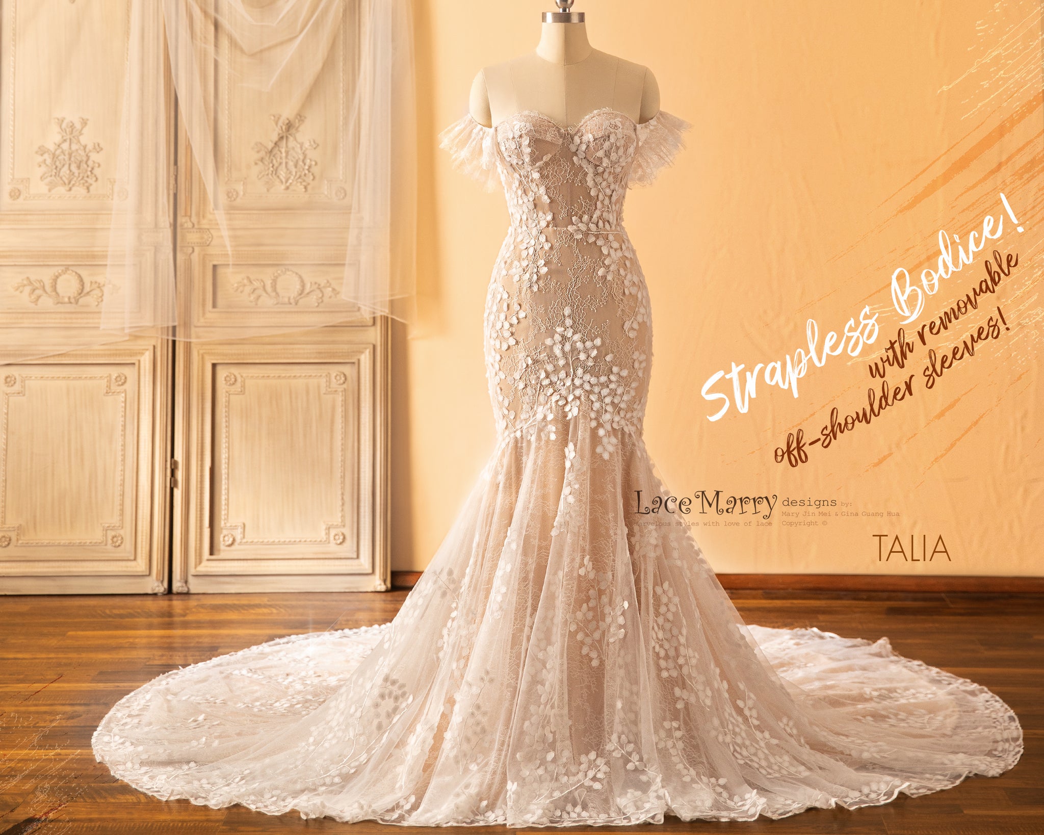 TALIA / Mermaid Wedding Dress with Strapless Bodice - LaceMarry TALIA / Mermaid Wedding Dress with Strapless Bodice - LaceMarry