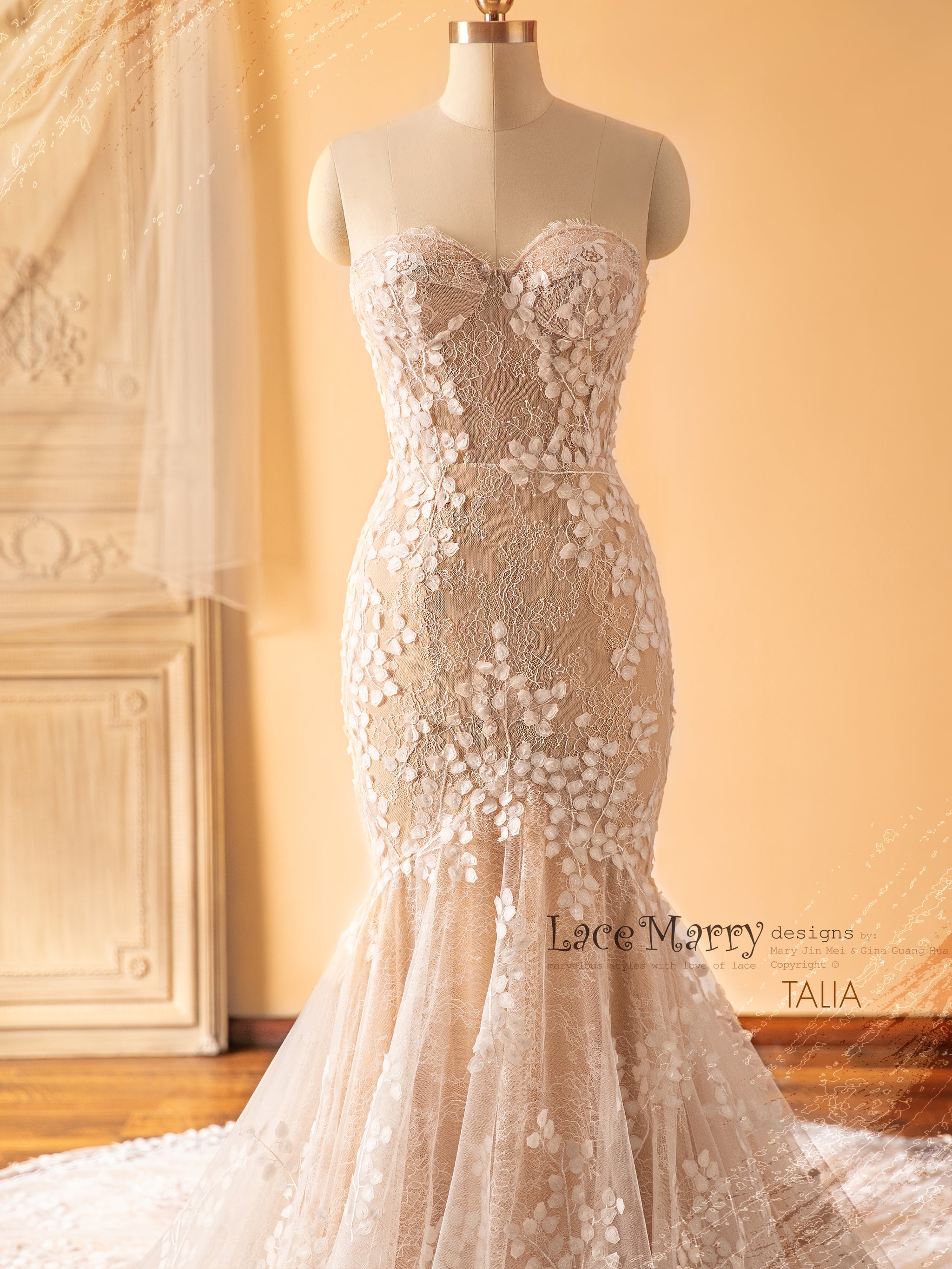 chinese dress ladies REI - Strapless Flower Lace Mermaid Wedding Dress chinese dress ladies REI - Strapless Flower Lace Mermaid Wedding Dress