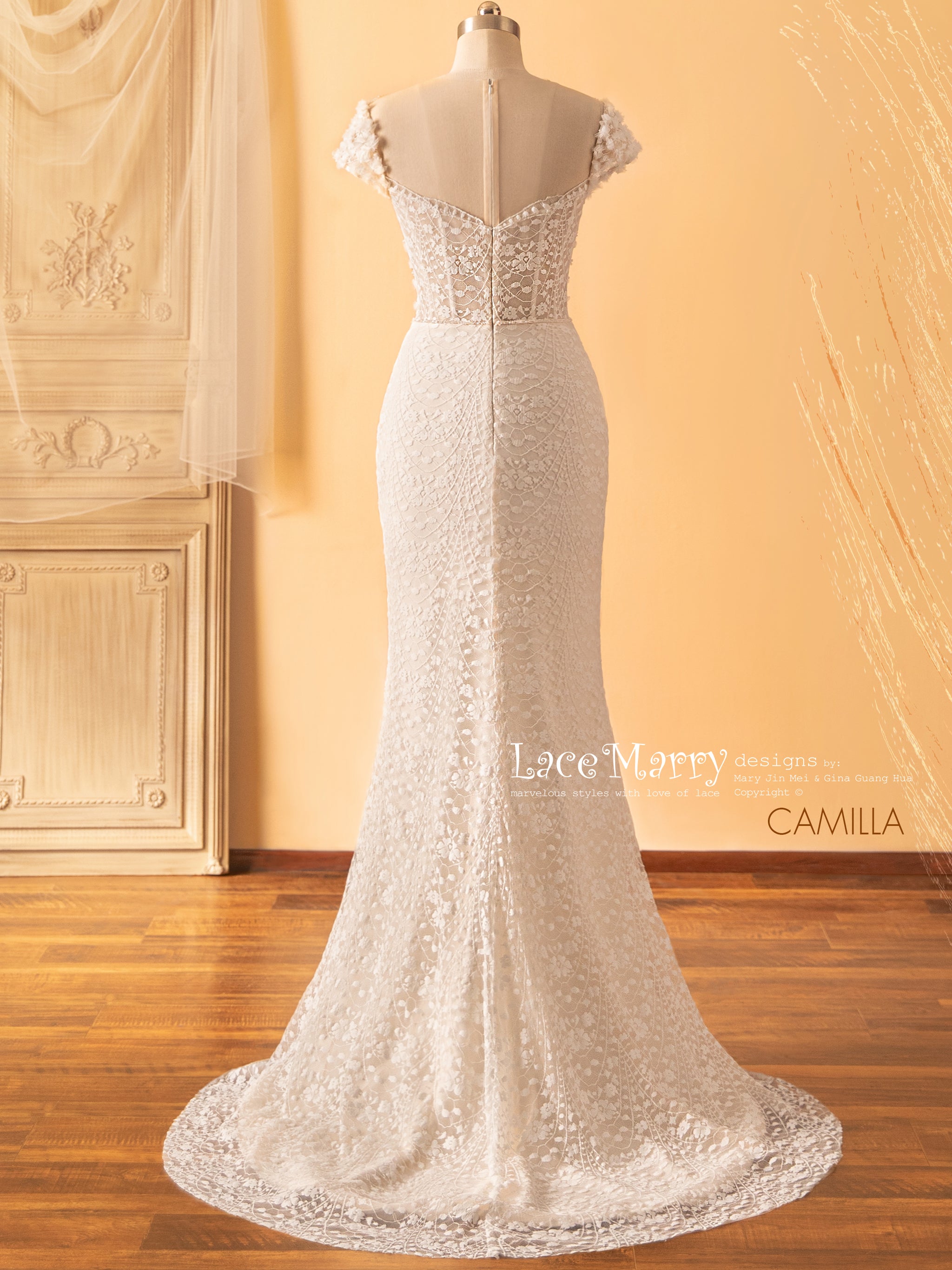 CAMILLA / Charming Lace Wedding Dress with Cap Sleeves - LaceMarry CAMILLA / Charming Lace Wedding Dress with Cap Sleeves - LaceMarry