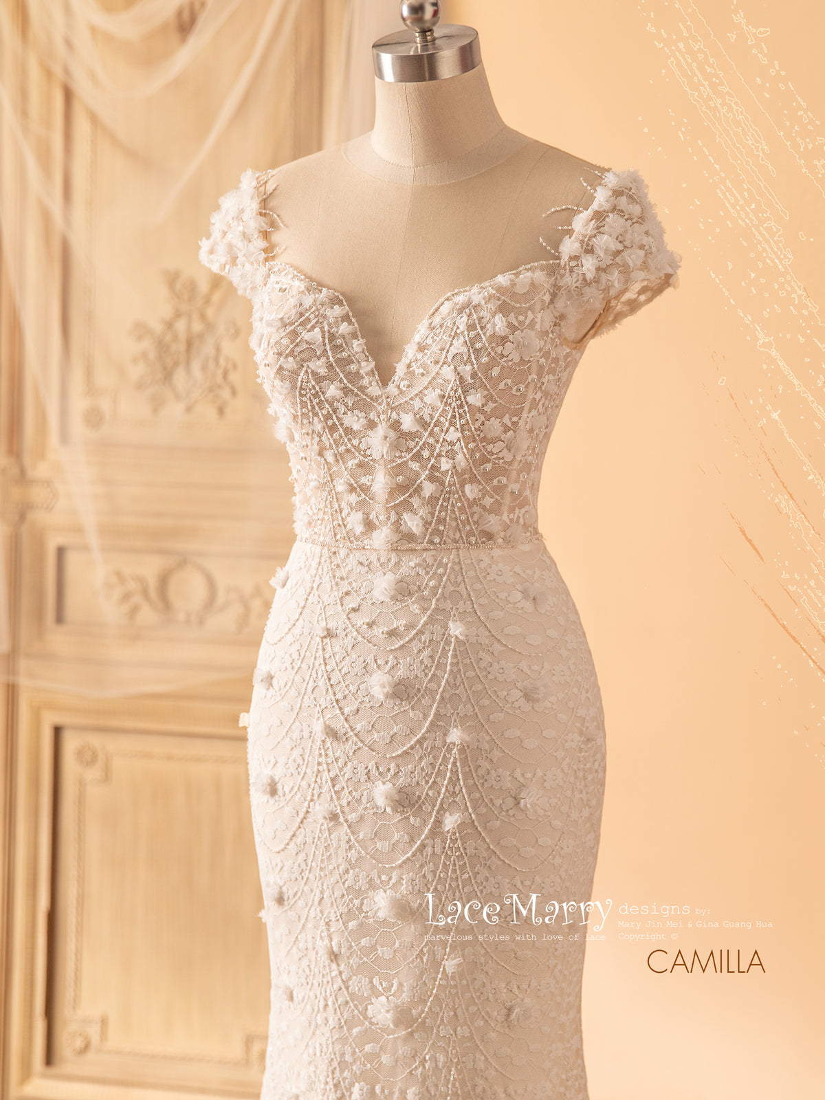 CAMILLA / Charming Lace Wedding Dress with Cap Sleeves