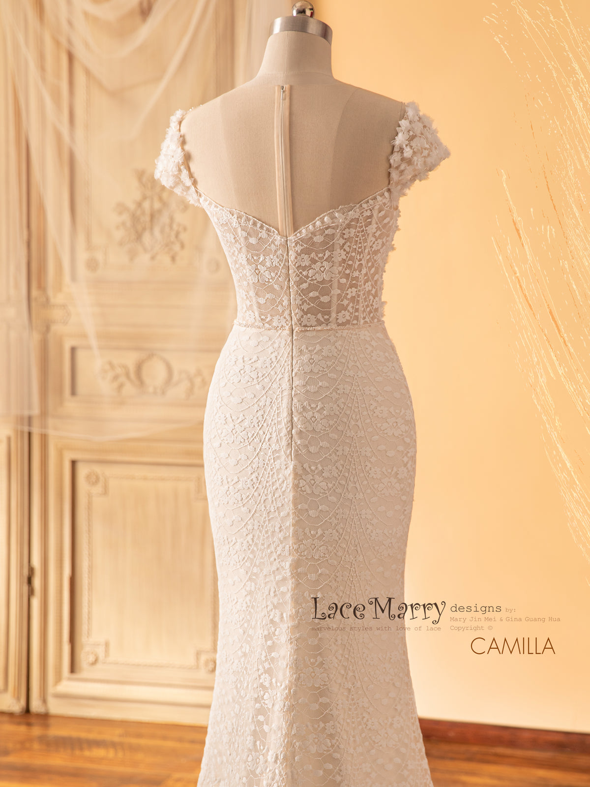 CAMILLA / Charming Lace Wedding Dress with Cap Sleeves