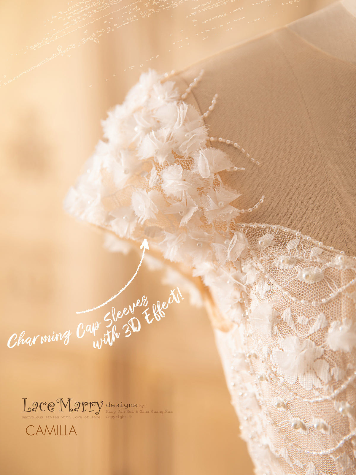 CAMILLA / Charming Lace Wedding Dress with Cap Sleeves