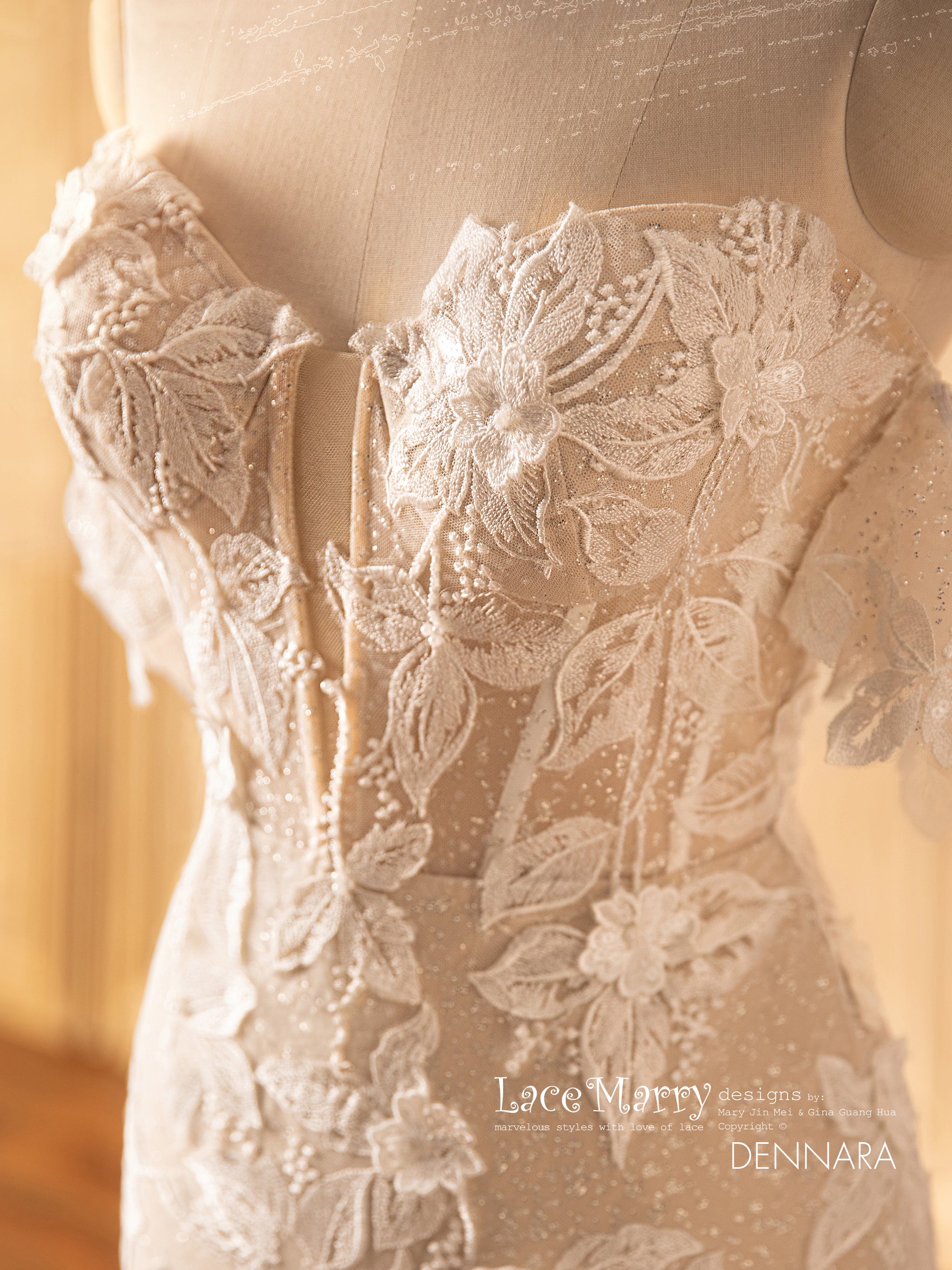 DENNARA / Plunge Neckline Off Shoulder Wedding Dress - LaceMarry DENNARA / Plunge Neckline Off Shoulder Wedding Dress - LaceMarry
