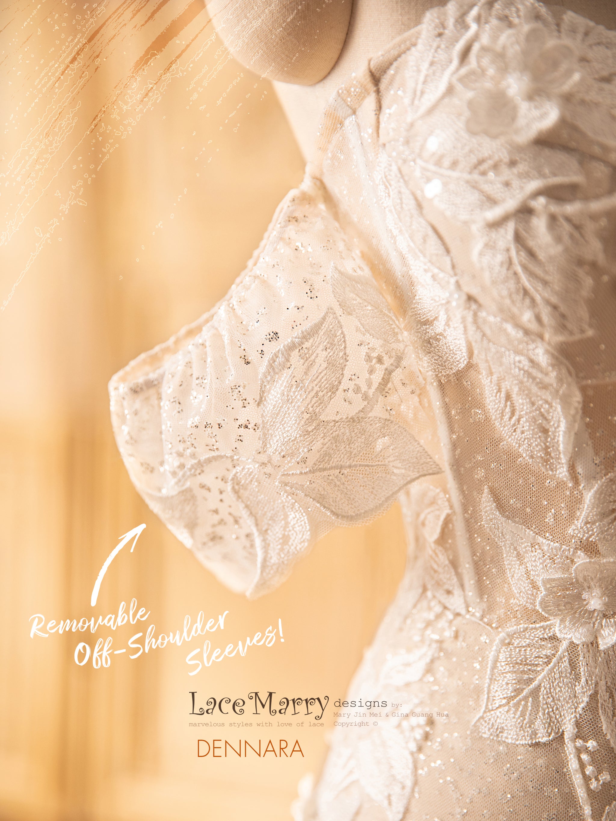 DENNARA / Floral Wedding Dress with Sparkling Glitter Tulle - LaceMarry DENNARA / Floral Wedding Dress with Sparkling Glitter Tulle - LaceMarry