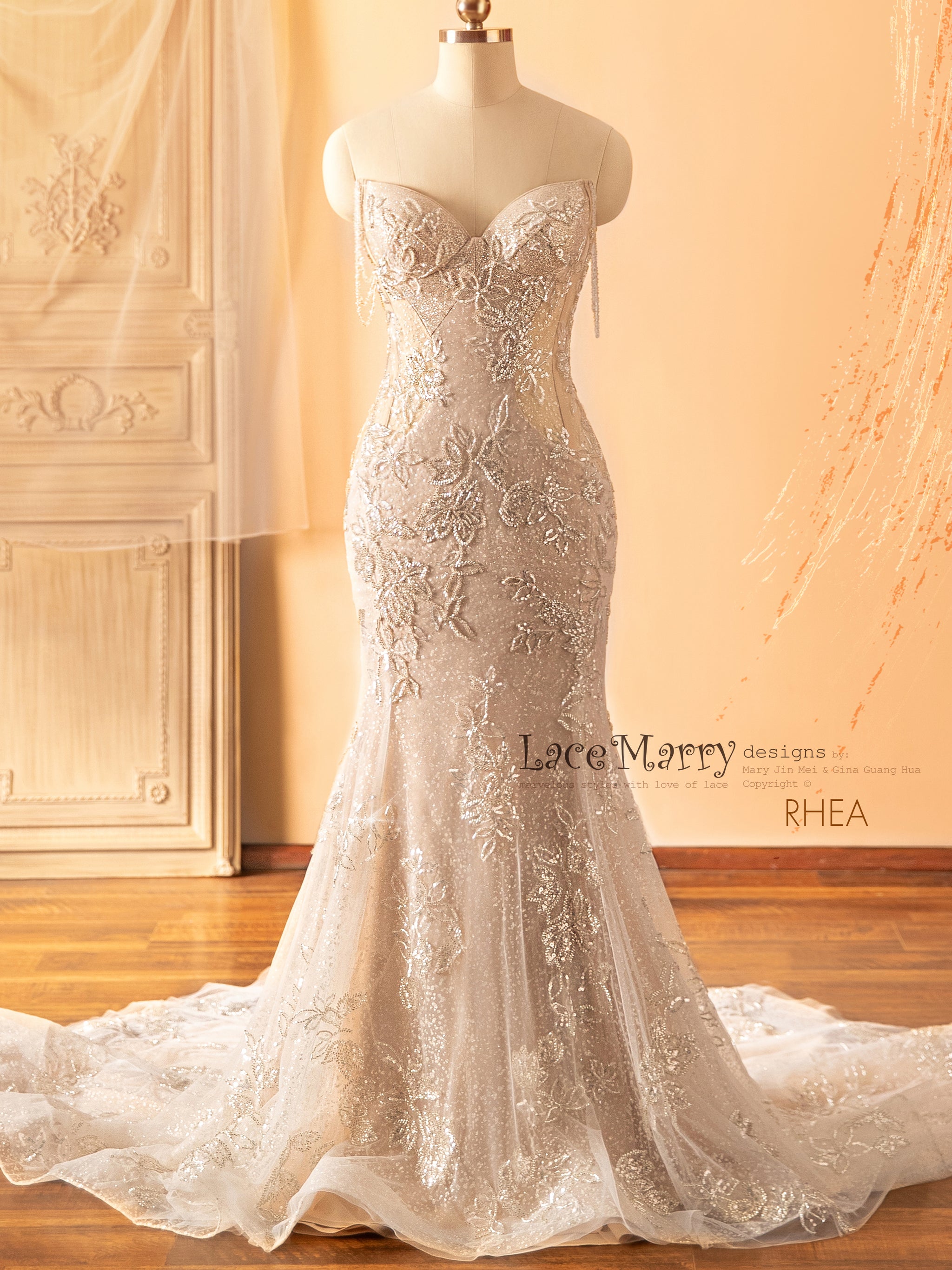 RHEA / Glitter Wedding Dress with Beaded Straps - LaceMarry RHEA / Glitter Wedding Dress with Beaded Straps - LaceMarry