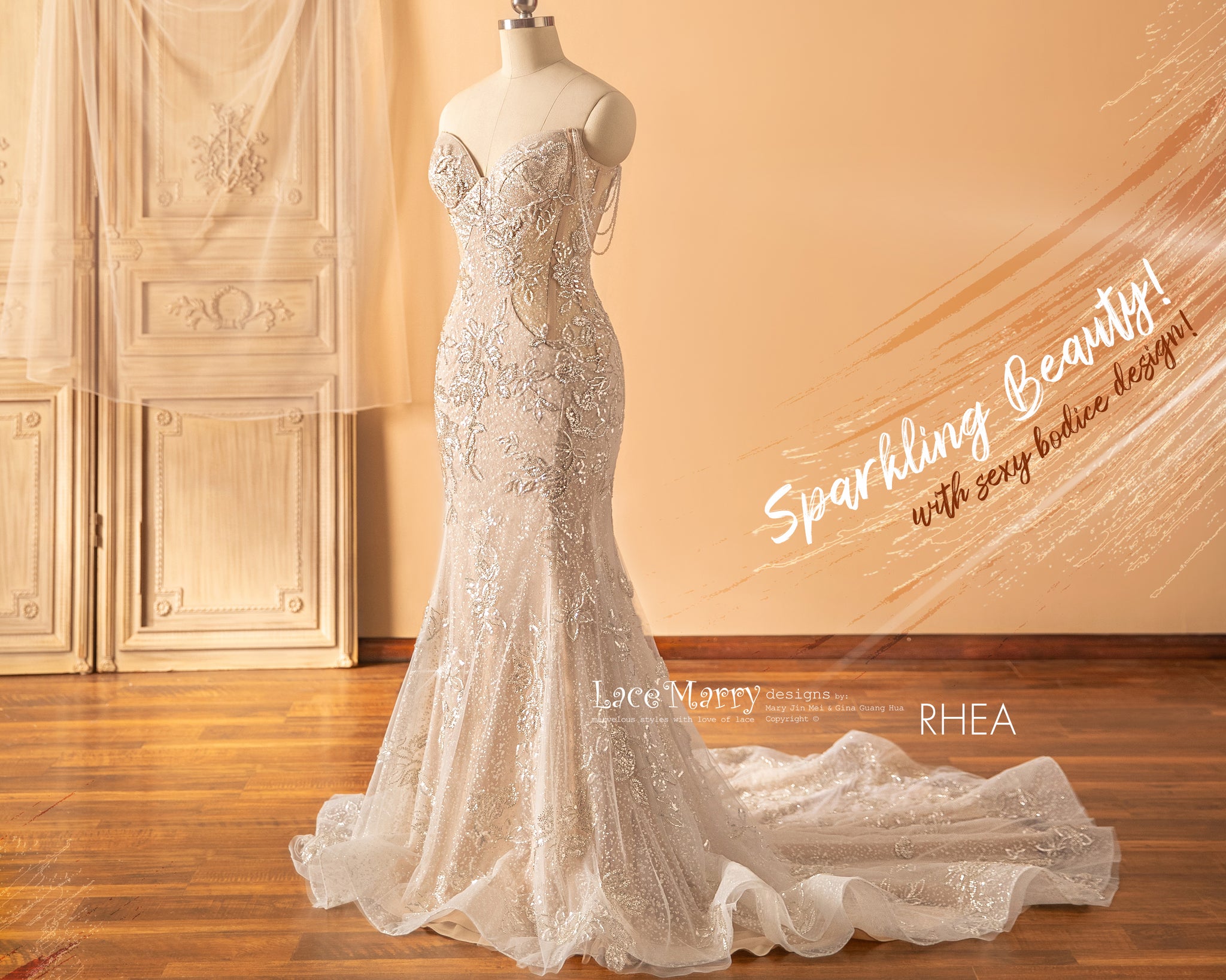 RHEA / Glitter Wedding Dress with Beaded Straps RHEA / Glitter Wedding Dress with Beaded Straps